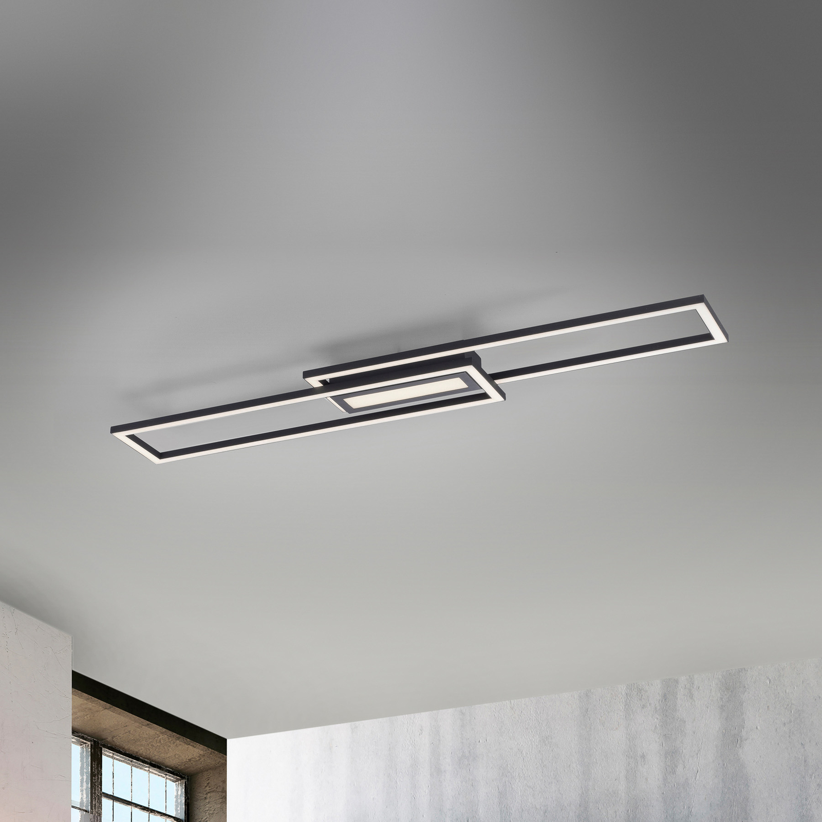 LED ceiling light Asmin, CCT, black, 95x17.5cm