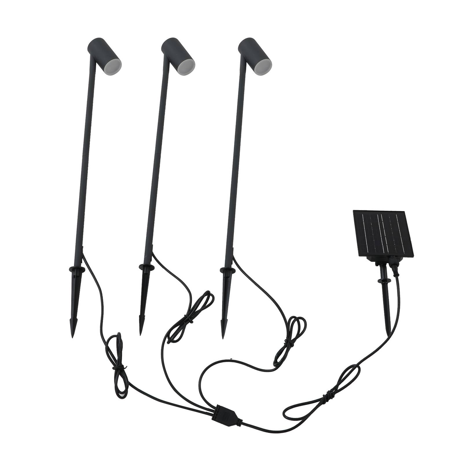 Lindby LED-Solarleuchte Myric, 3er-Set, schwarz, Alu, 3.000K