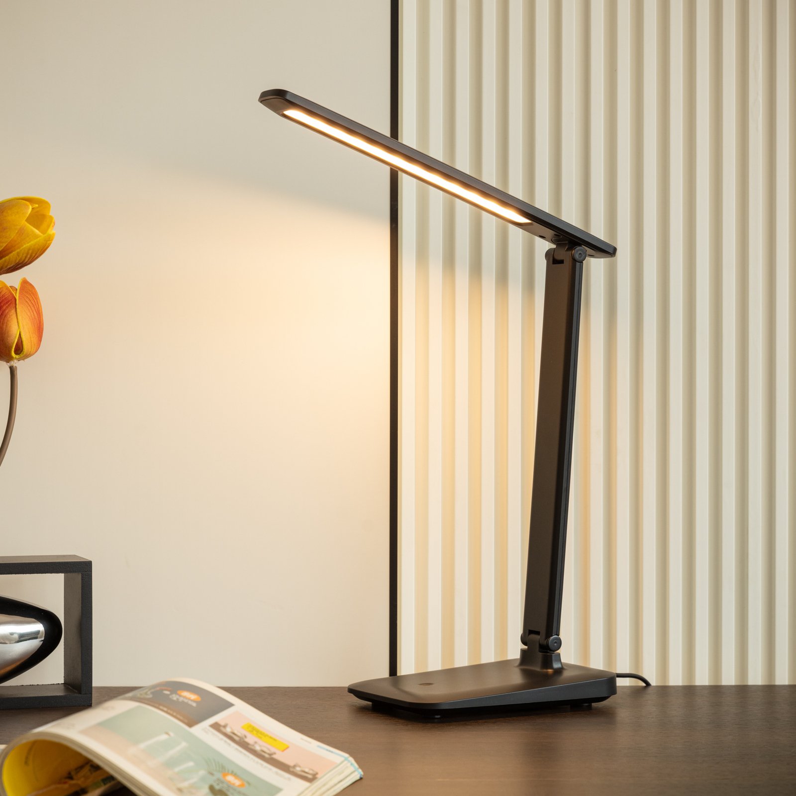 Lindby Leontina lámpara de mesa LED, negro, CCT