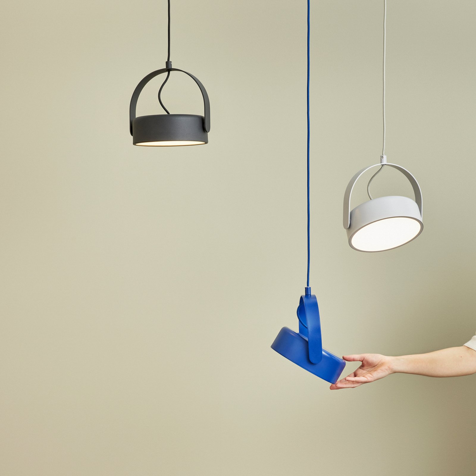 HÜBSCH LED pendant light Stage, blue, iron, 3,000 K