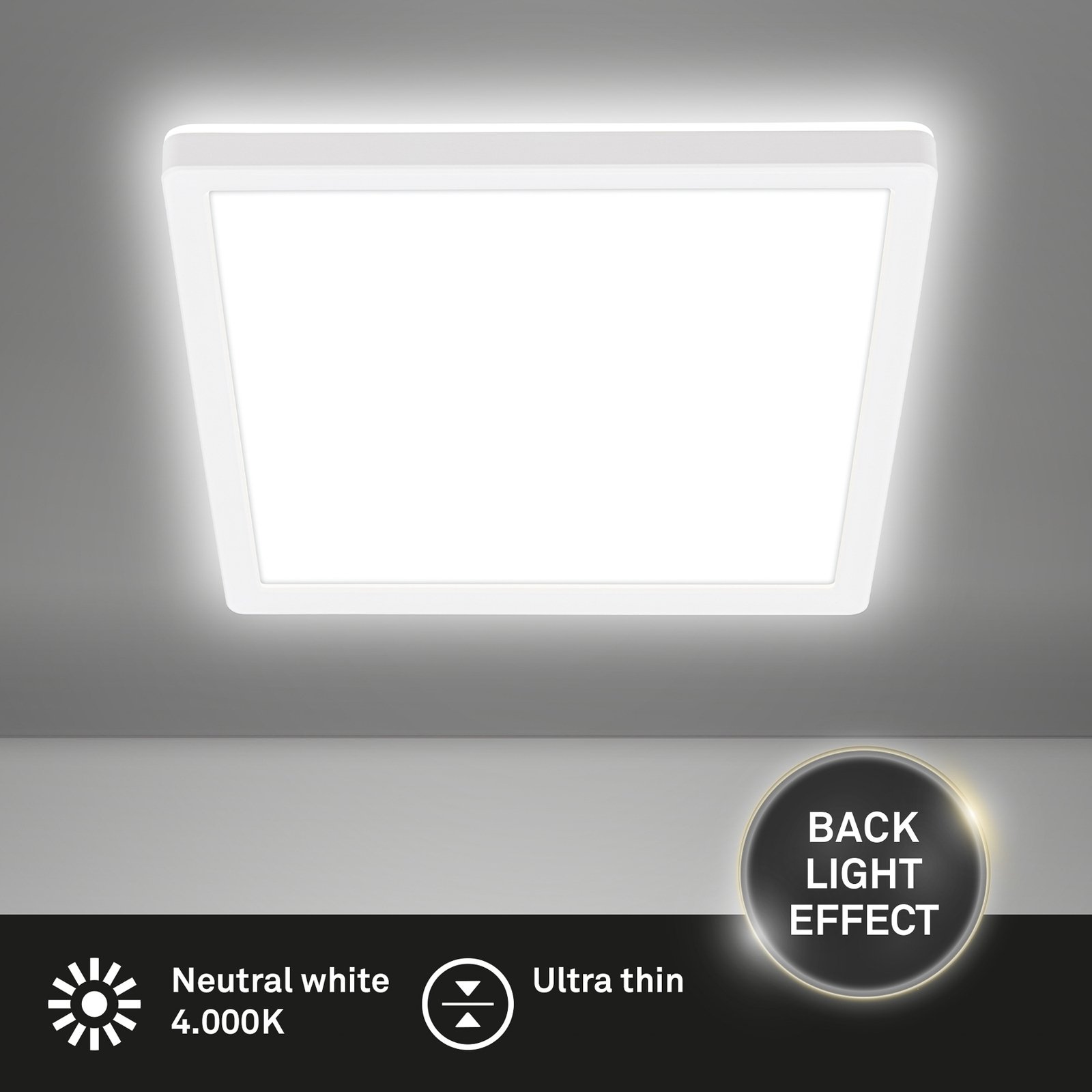 LED ceiling light Tava, white, 24x24 cm, plastic