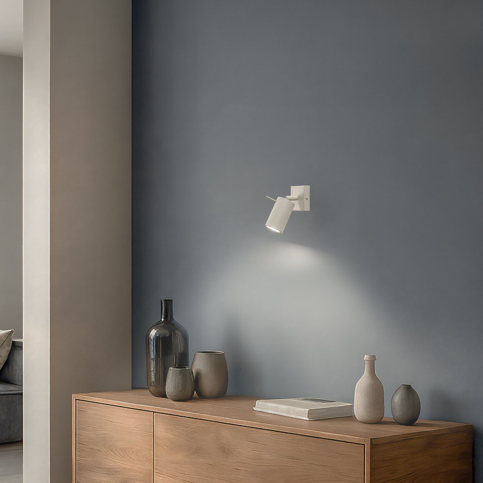 Wall spotlight ring, beige, projection 16 cm, steel