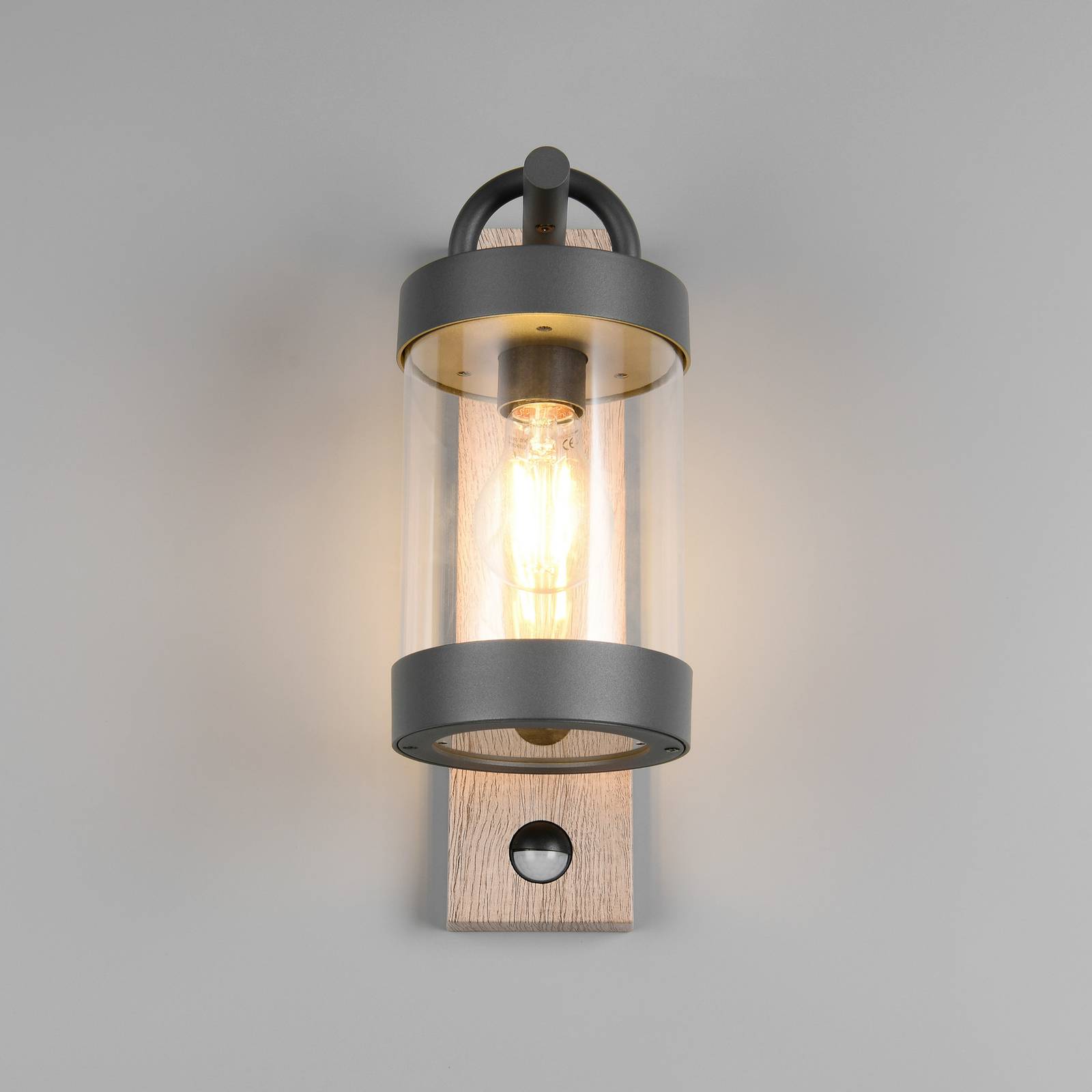 Außenwandlampe Sambesi, Holzoptik, Aludruckguss, Sensor günstig online kaufen