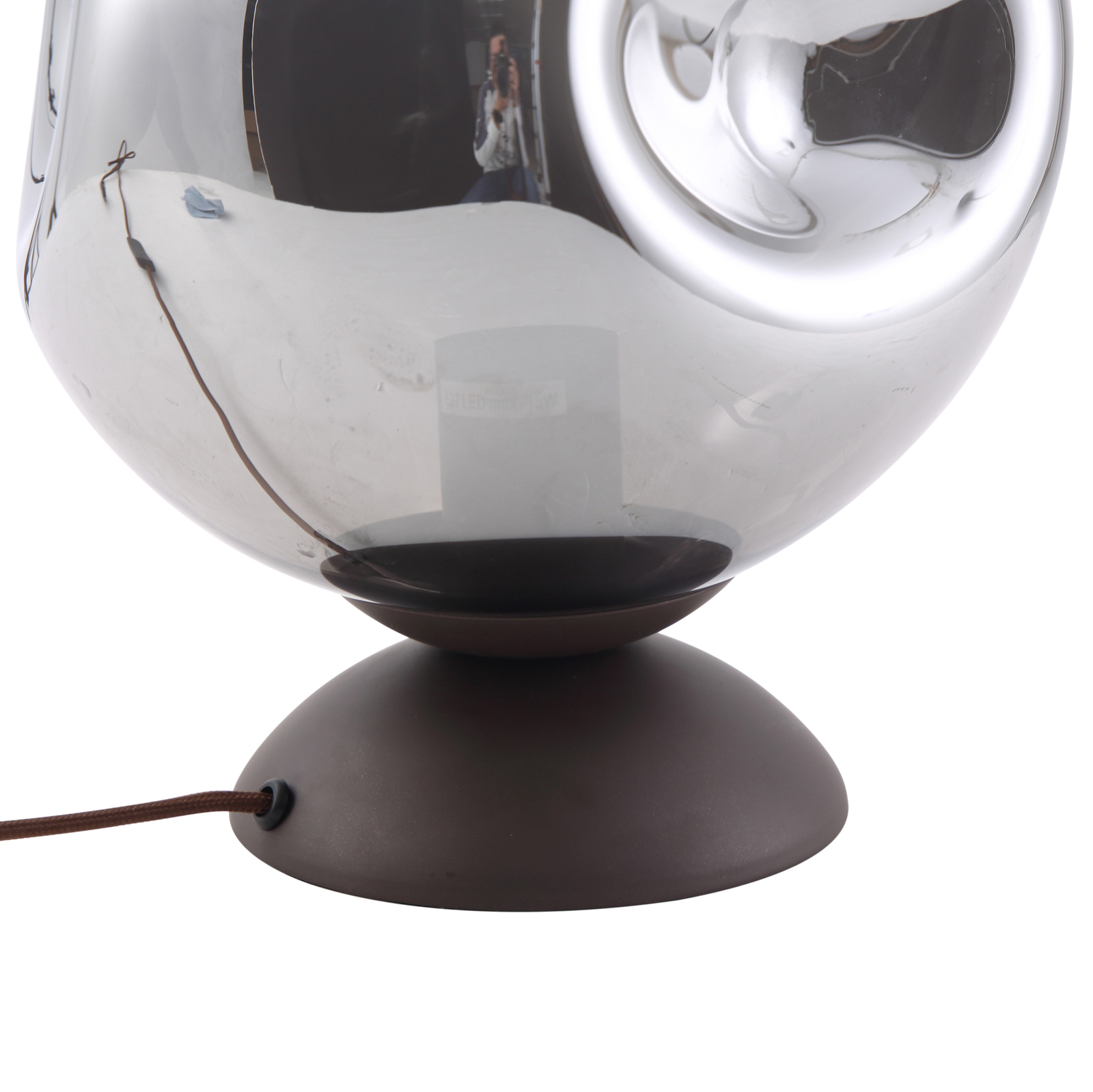 Lindby Valentina galda lampa, E27, dūmu pelēka, stikls, Ø 25 cm
