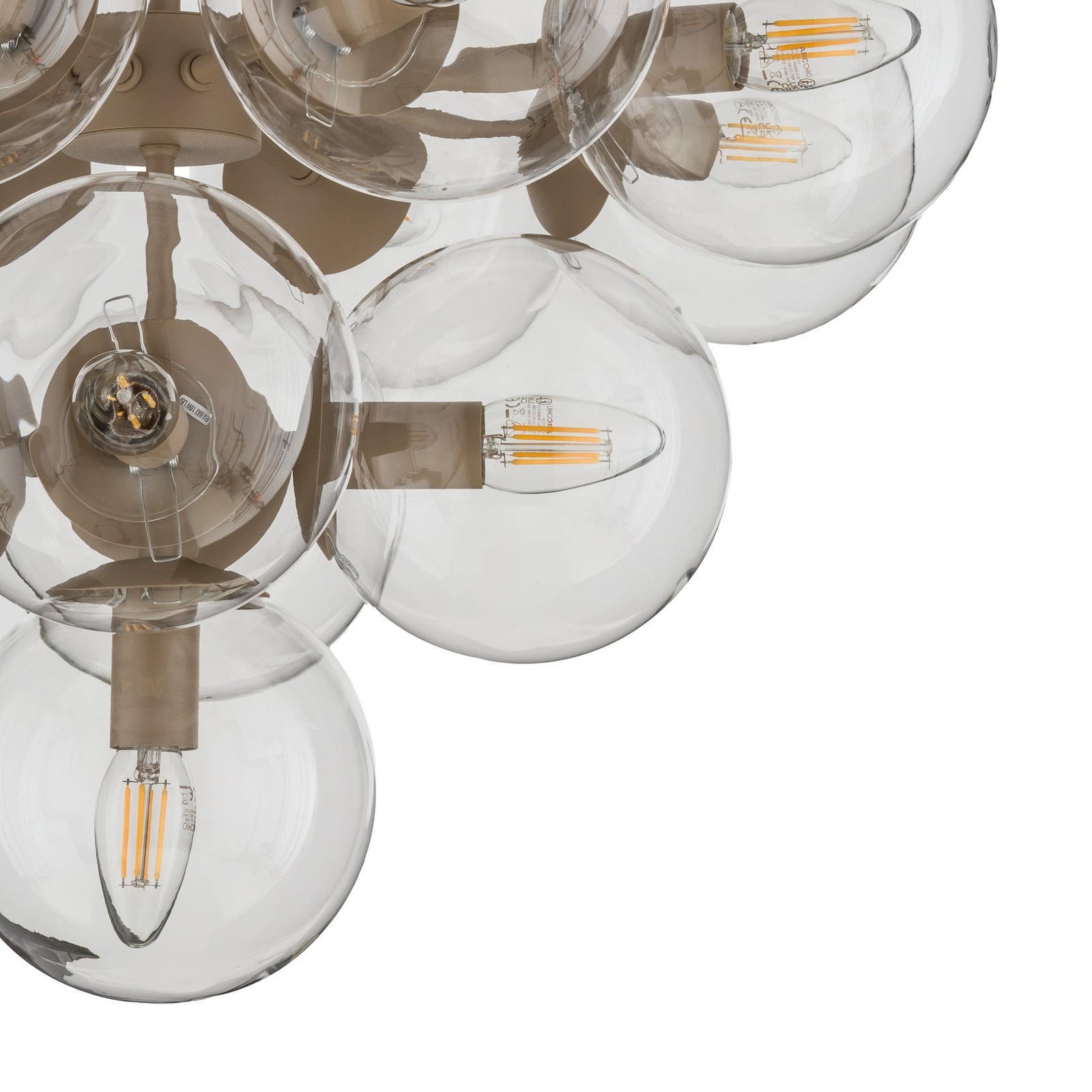 Lampada a sospensione Zumba, grigio-beige/trasparente, a 13 luci, in vetro Lampada a sospensione Zumba, grigio-beige/trasparente, a 13 luci, in vetro