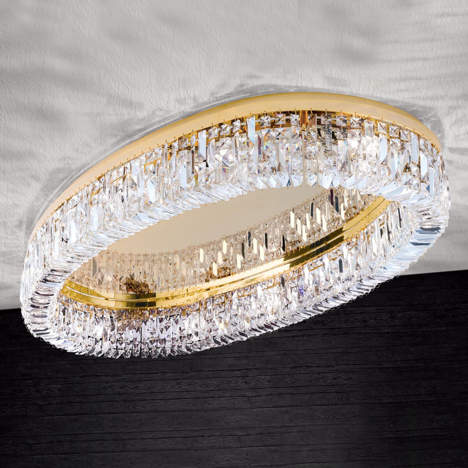 Ring crystal ceiling lamp - 24 carat gold-plated