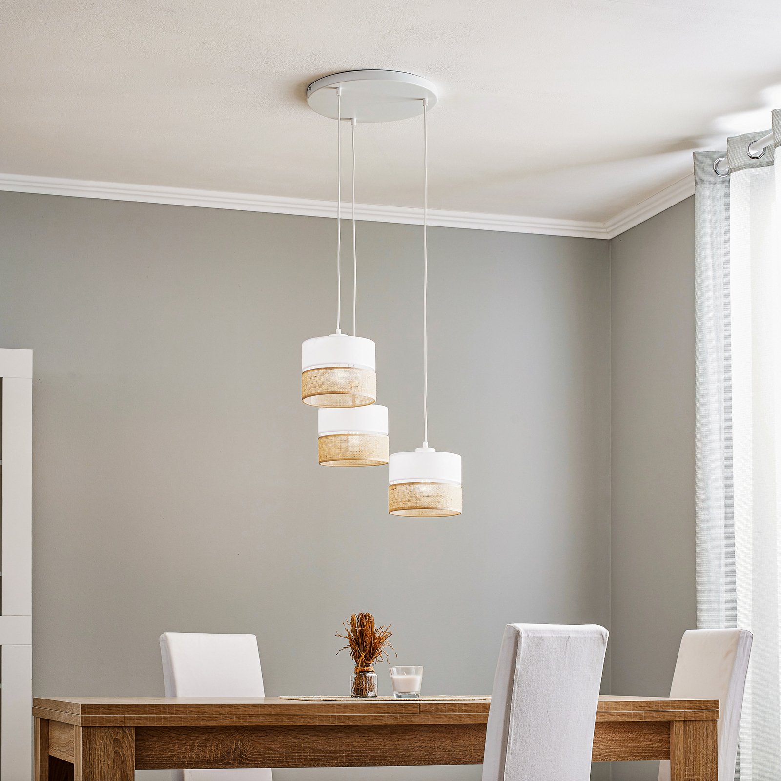Linobianco hanging light, round, three-bulb