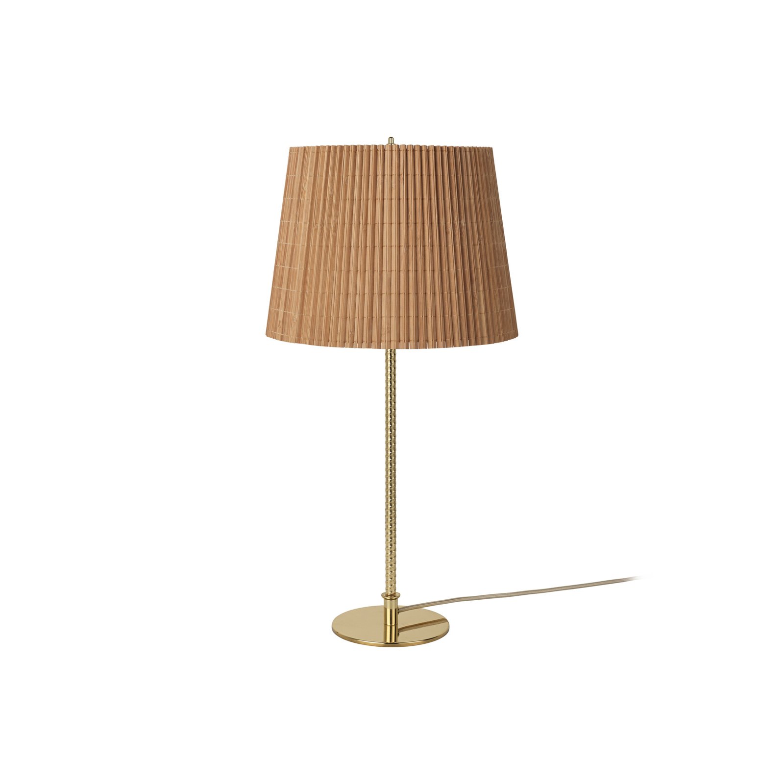 Lámpara de mesa Gubi 9205, latón, pantalla de bambú, altura 58 cm