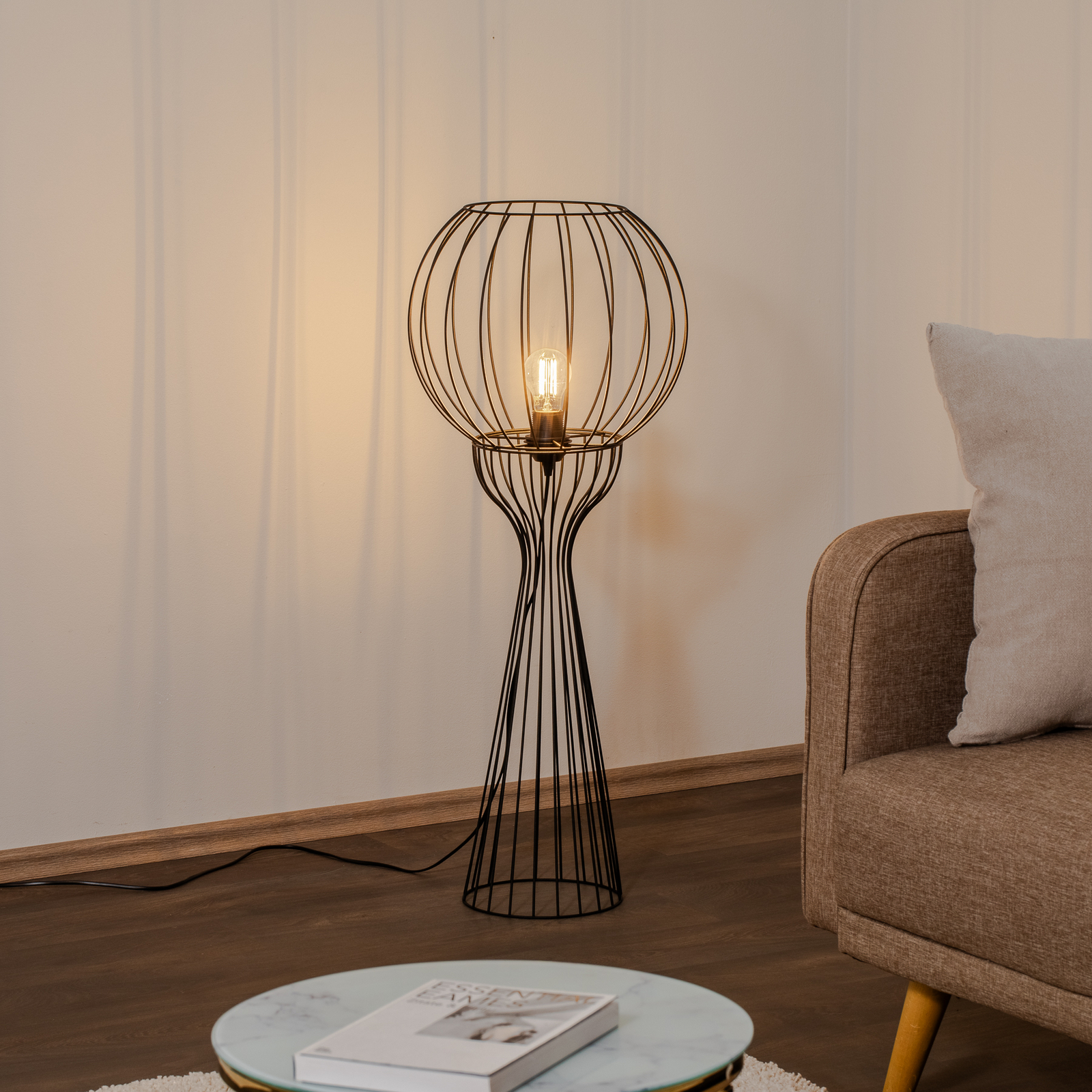 Lámpara de pie Mercure, negra, metal/plástico, altura 93 cm