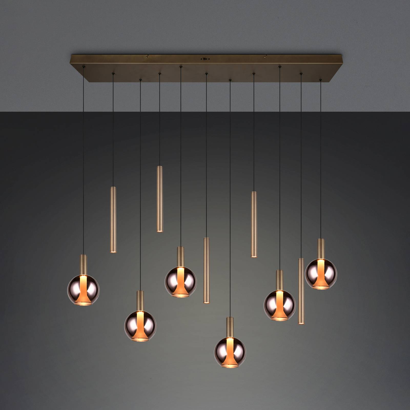 Trio Lighting LED hanglamp Melaro, 120 cm platina, metaal/glas, 11-lamps.