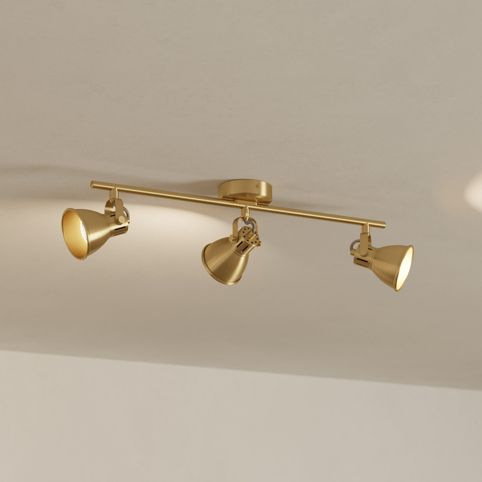 Spot plafond Seras, laiton-doré brossé, à 3 lampes