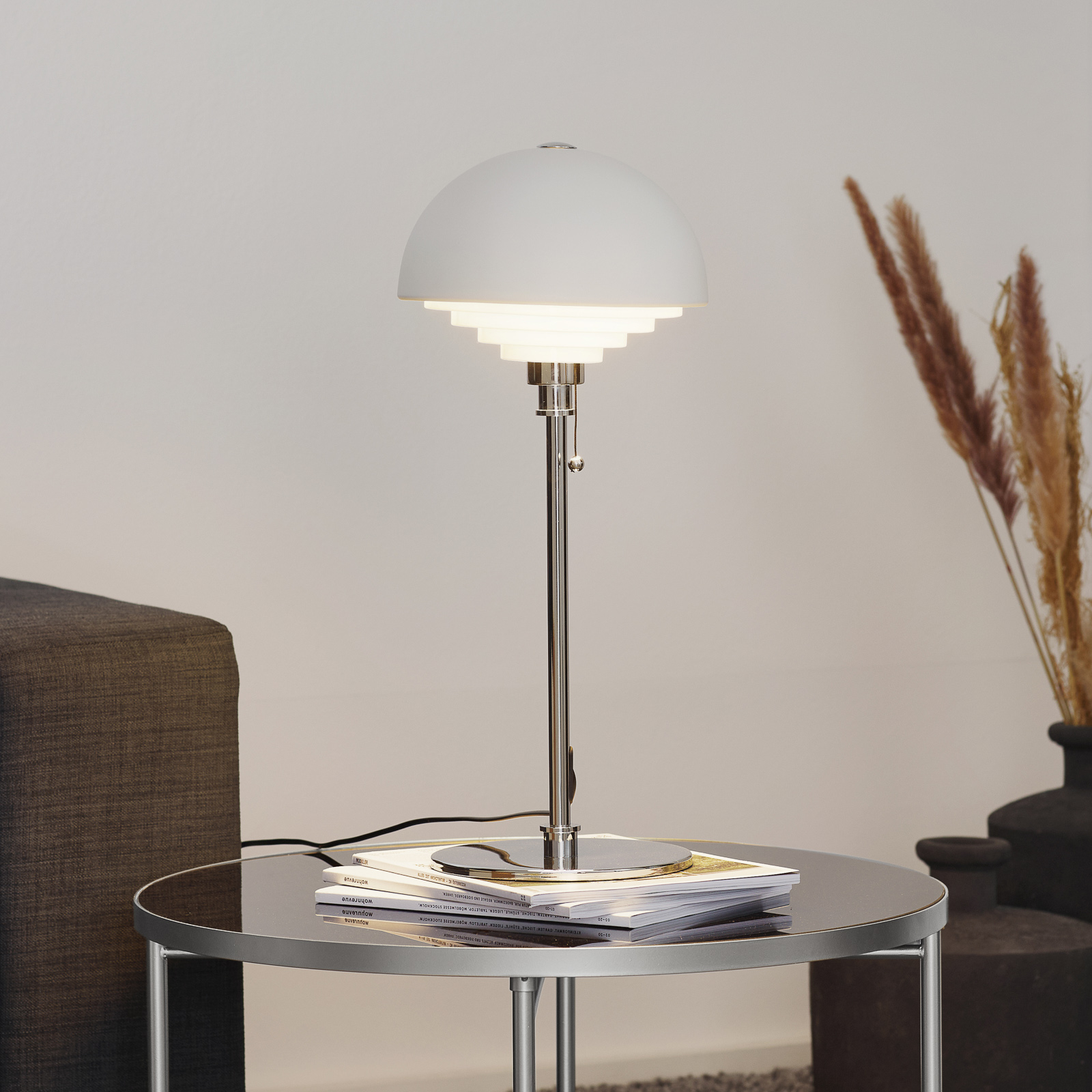 Herstal Motown white table lamp with louvre, for Living / Dining Room, metal, E27, 40 W, energy efficiency: A++, H: 52 cm