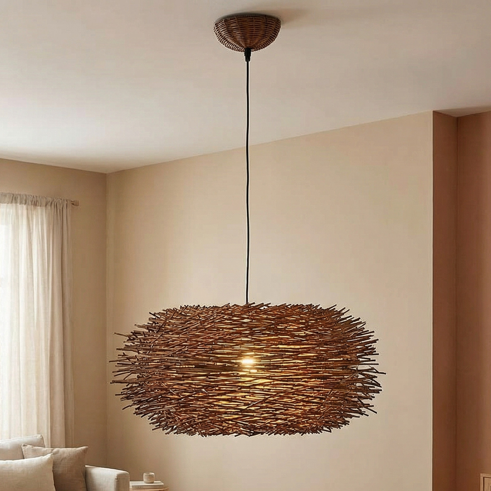 Lampă suspendată Nido din ratan natural