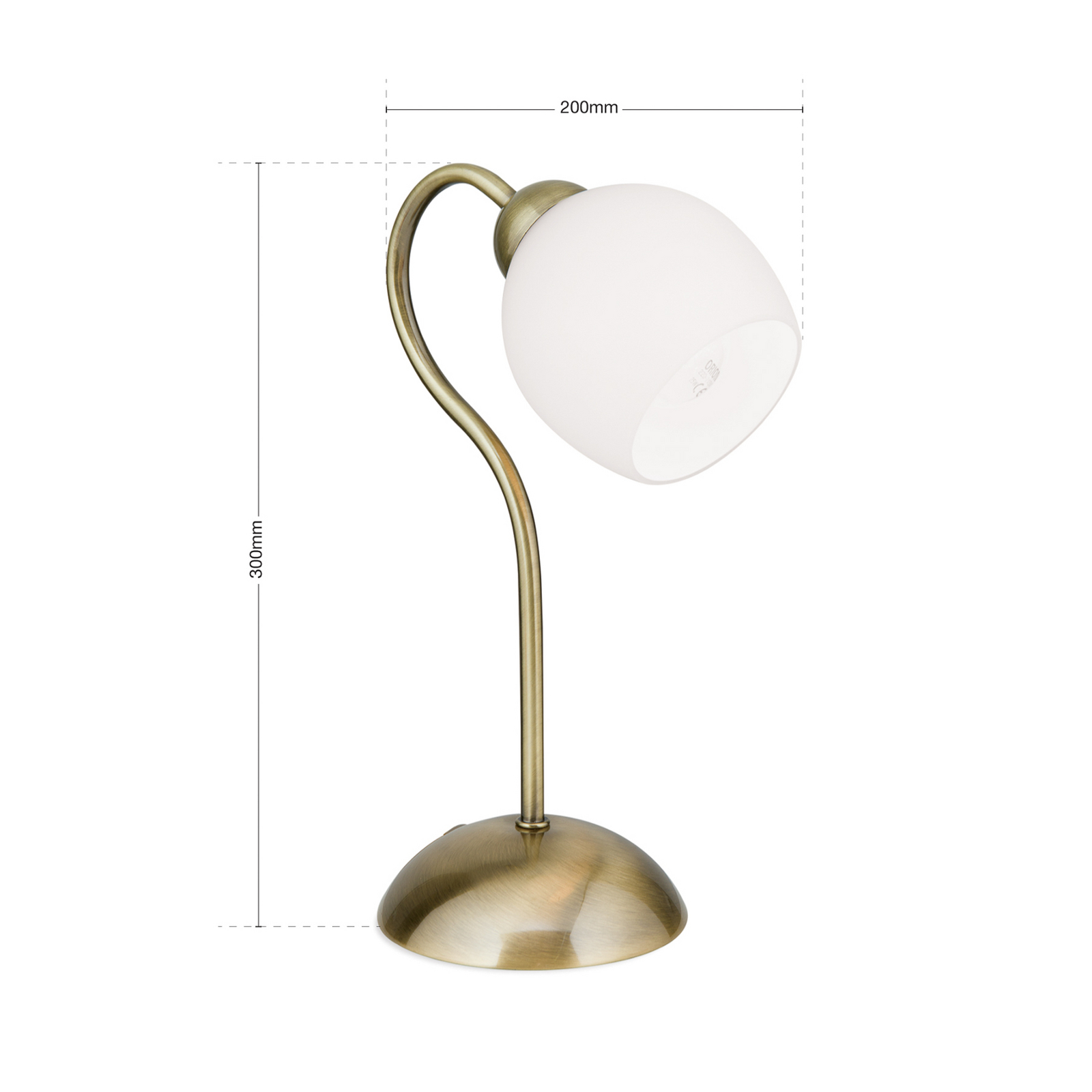 Doma bordlampe, antik messingfarve, højde 30 cm, glas