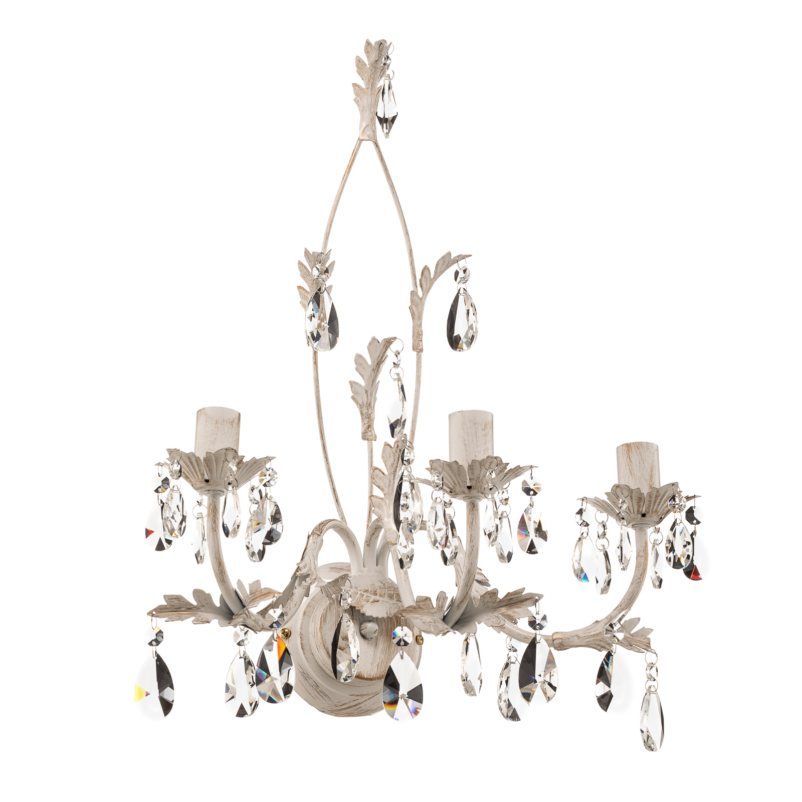 Kristal-wandlamp Teresa, ivoor 3-lamps