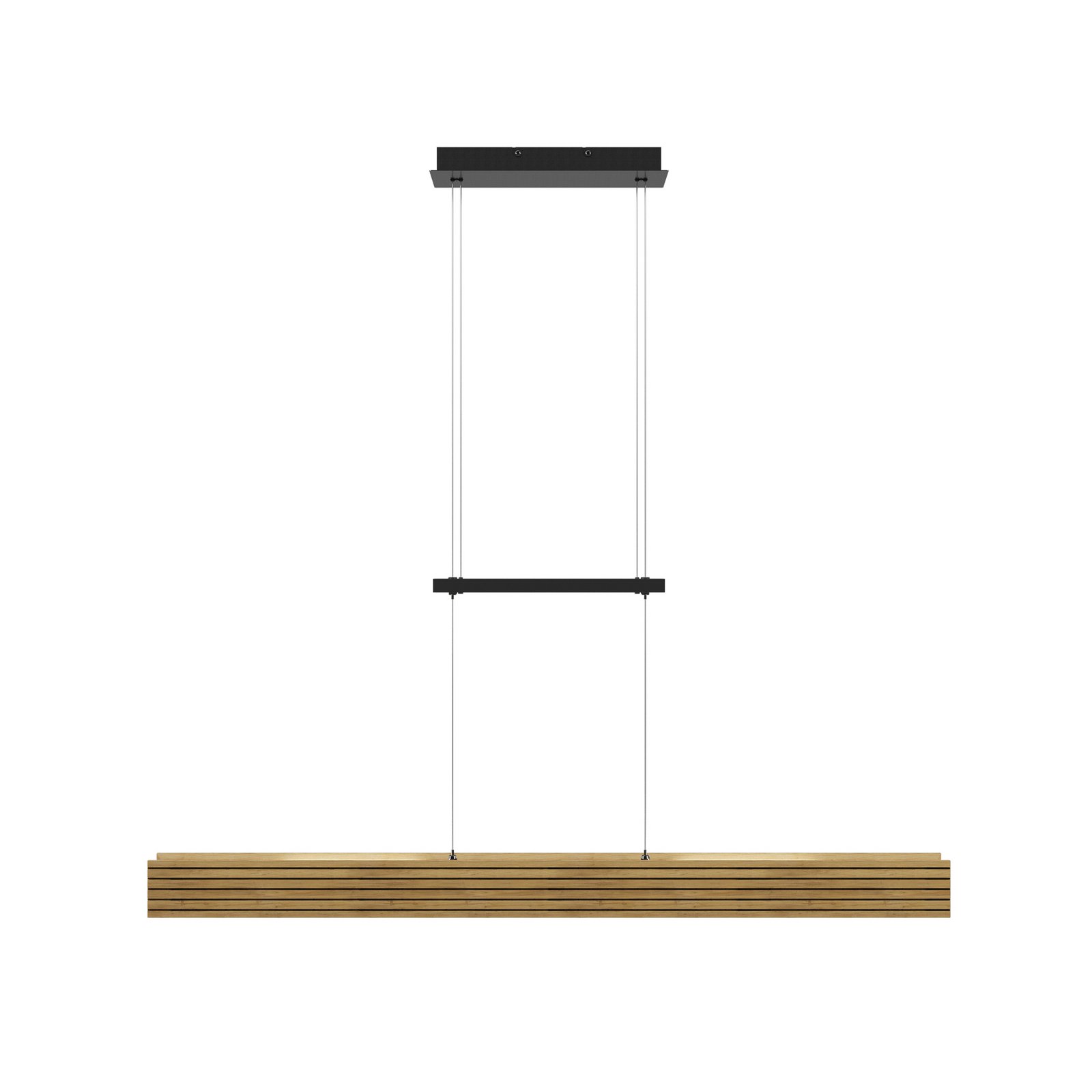 Candeeiro suspenso LED Inka, madeira clara, regulável, comprimento 116 cm