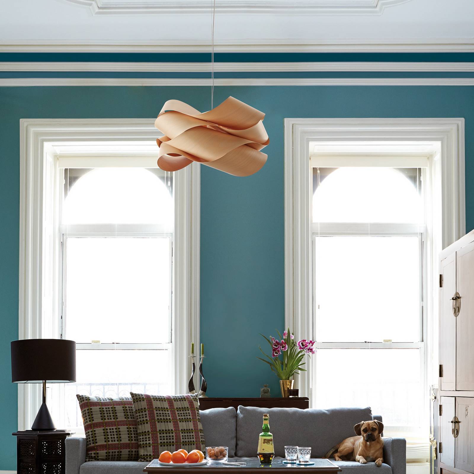 LZF Hängelampe, buche-/nickelfarben, Ø 69 cm, Holz günstig online kaufen