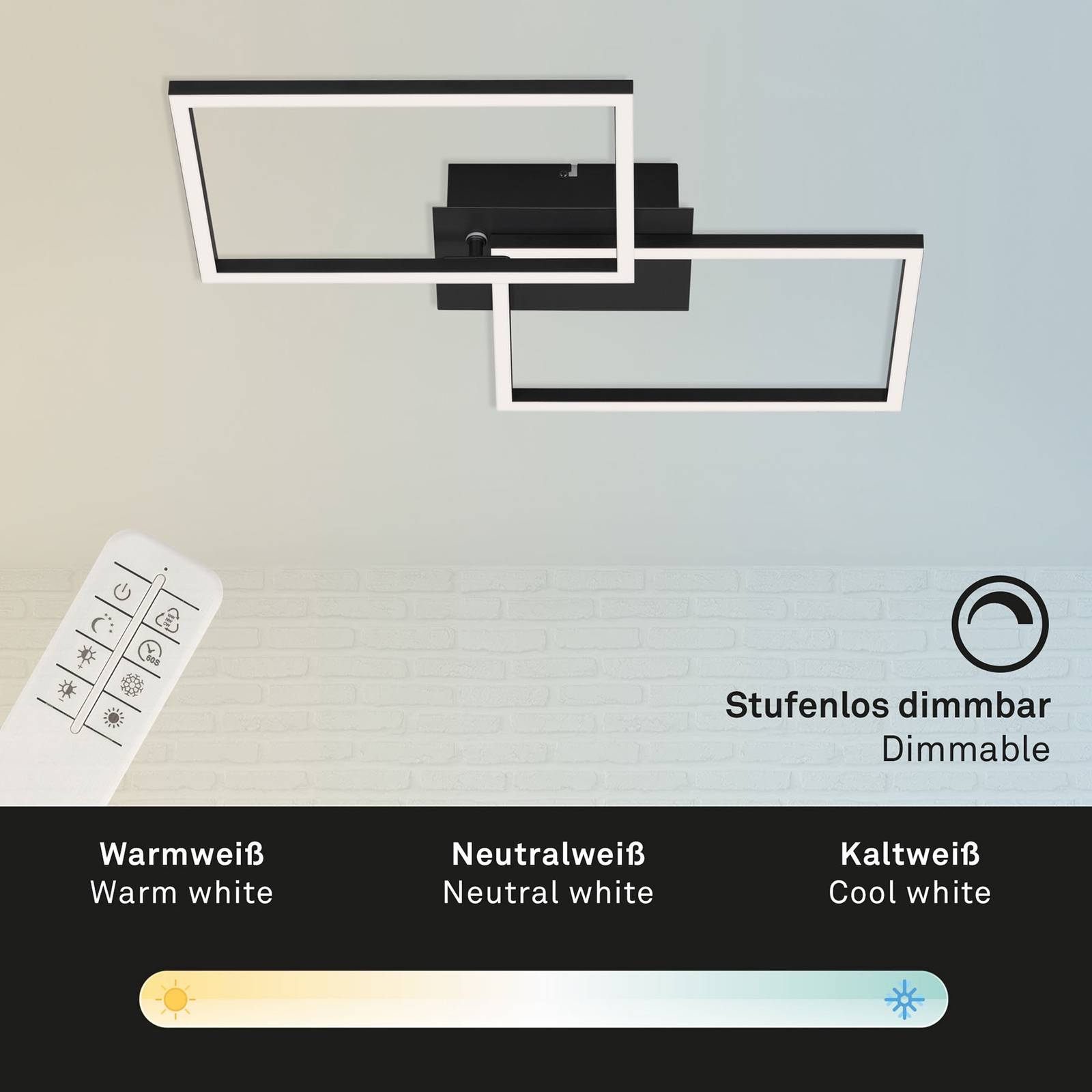 Lampa sufitowa LED Frame CCT, czarna, 50x39cm