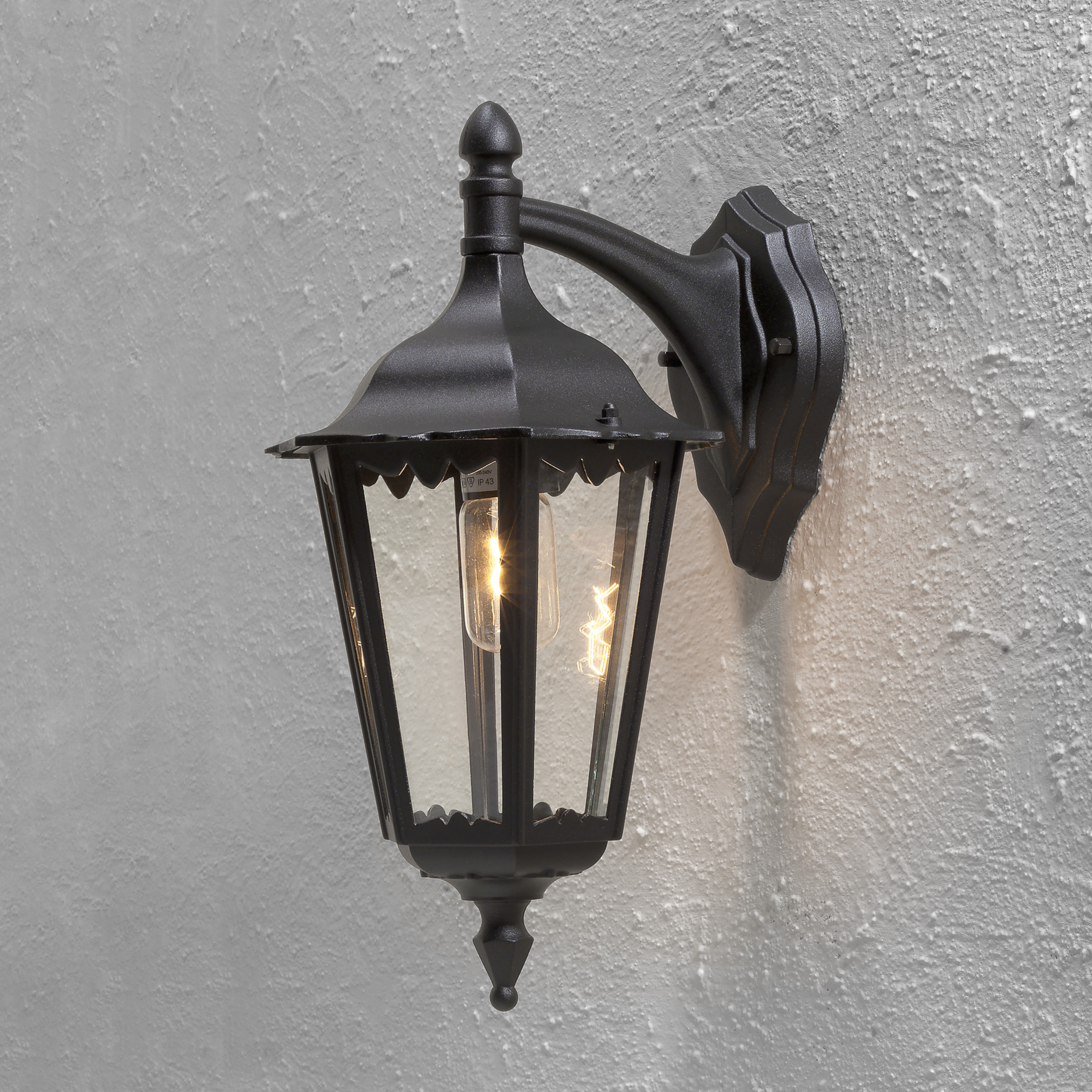 Außenwandleuchte Firenze, schwarz, Fassung unten, 48 cm