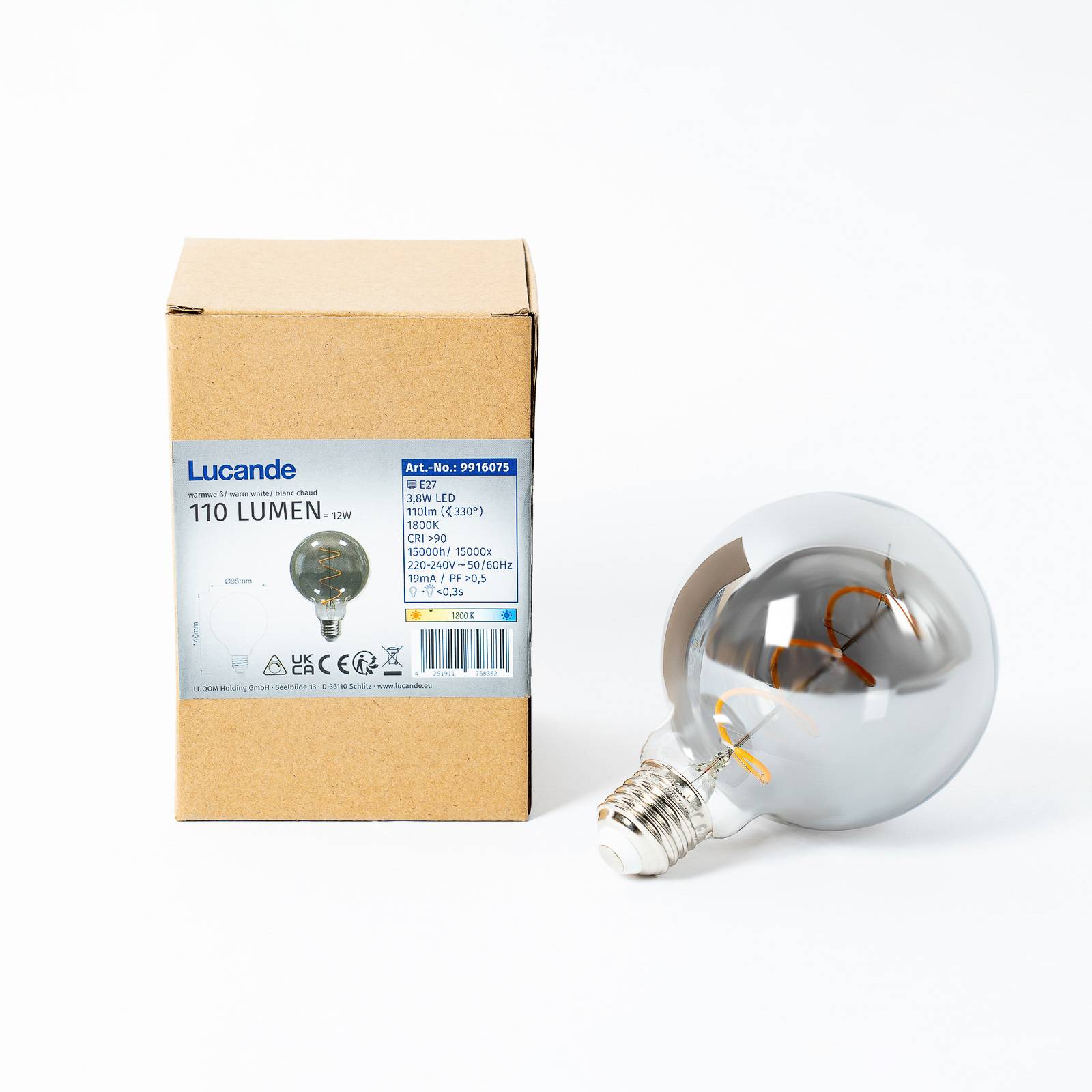 Żarówka globe kulista LED E27 3,8W, G95, 1800K, dymna