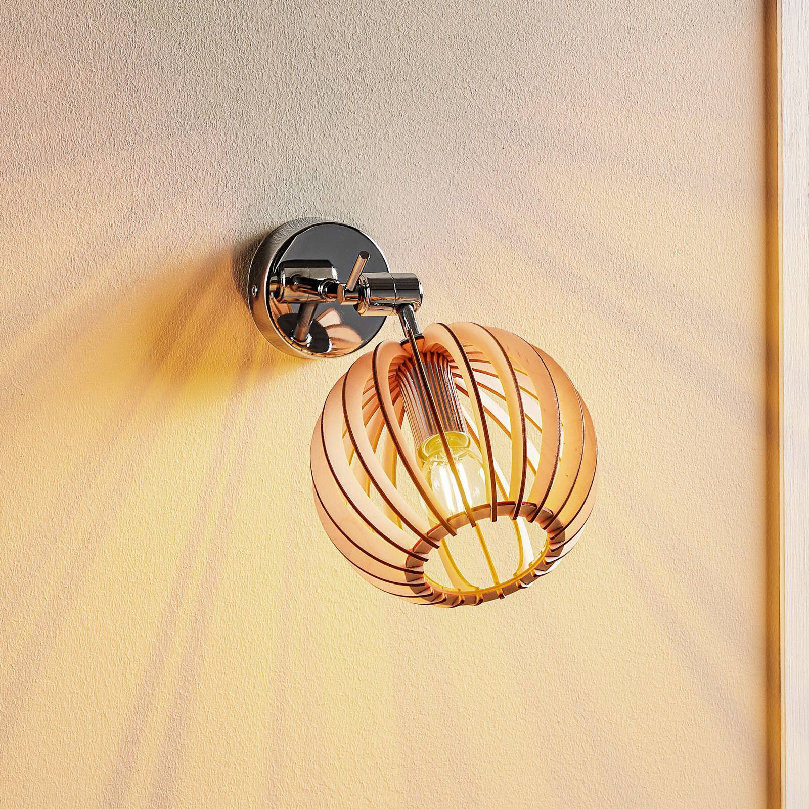 Euluna Wooden Wall Light - Living / Dining Room - Globe Light - dimmable - Scandinavian - Silver