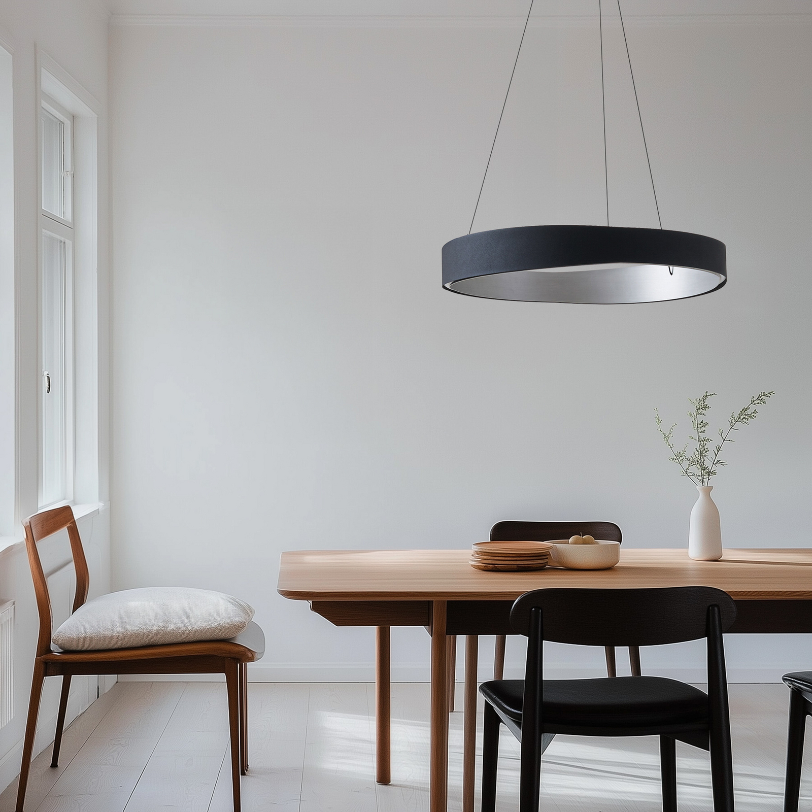 Lucande LED-Hängeleuchte Daelor, schwarz/alu, CCT, dimmbar