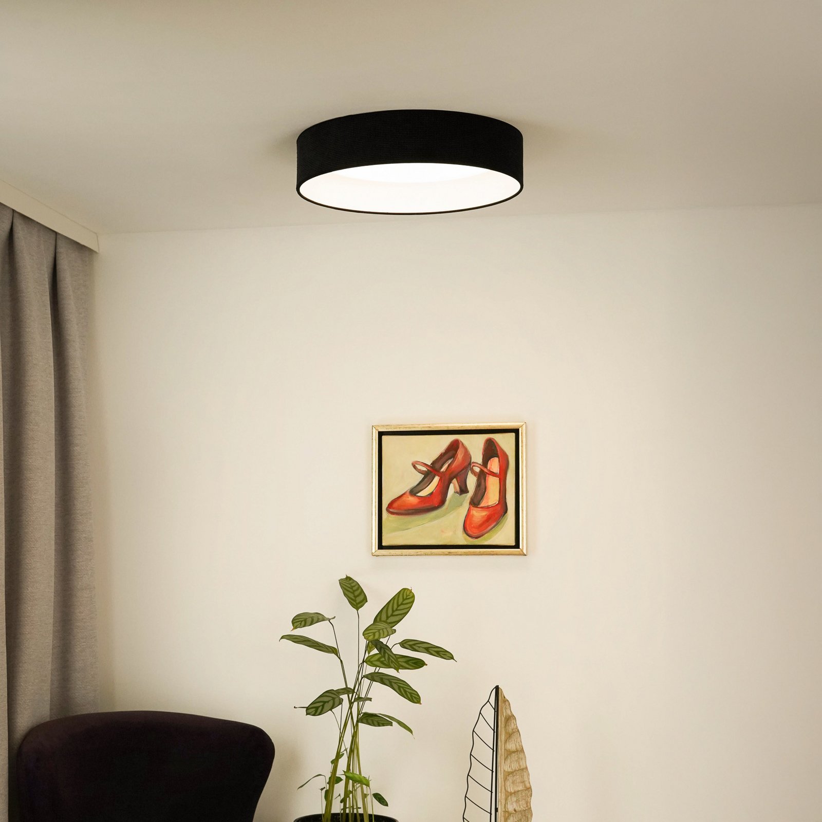 LED-Deckenleuchte Plafond, schwarz, Stoff, Ø 45 cm, 3-step