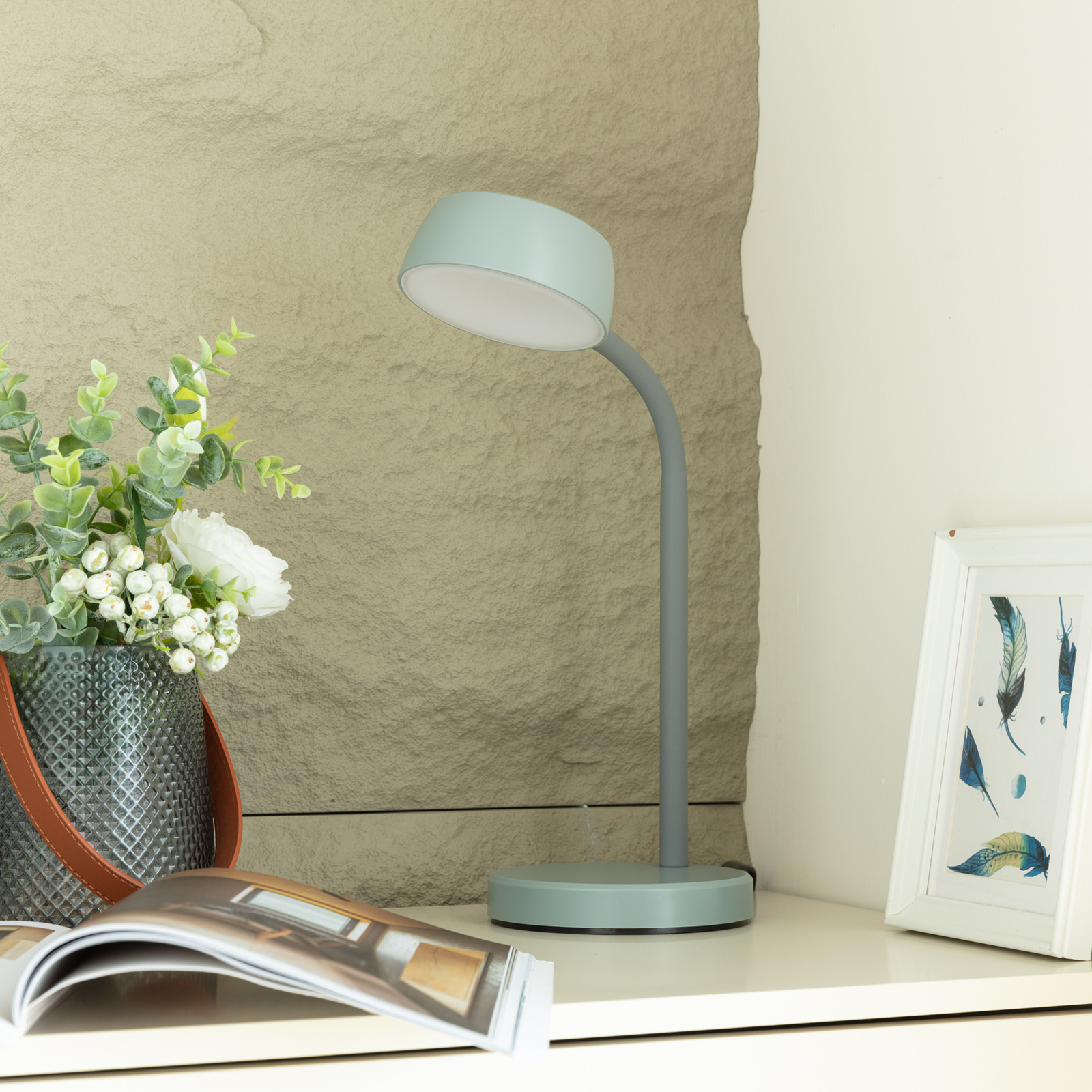 Lampada da tavolo LED Lindby Tijan, grigio, braccio flessibile