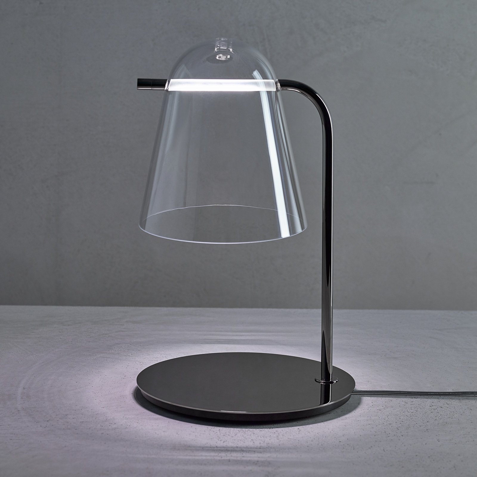 Prandina Sino T3 LED-bordlampe, klar/sort krom