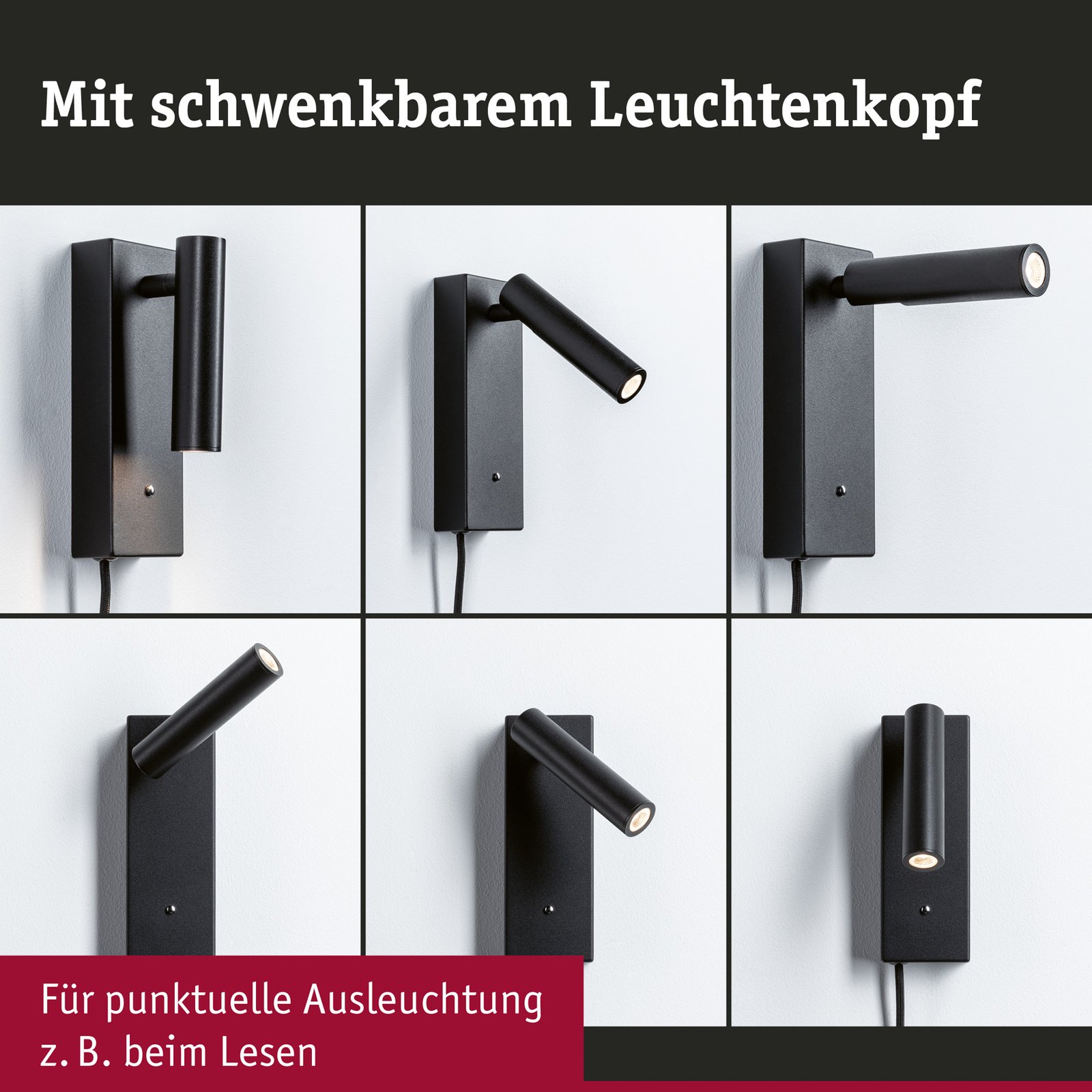 Hulda LED Zidna lampa USB C 3-step Dim. Mat Crna - Paulmann