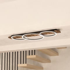 Plafoniera LED Boyal, nera, lunghezza 101 cm, legno, a 3 luci.
