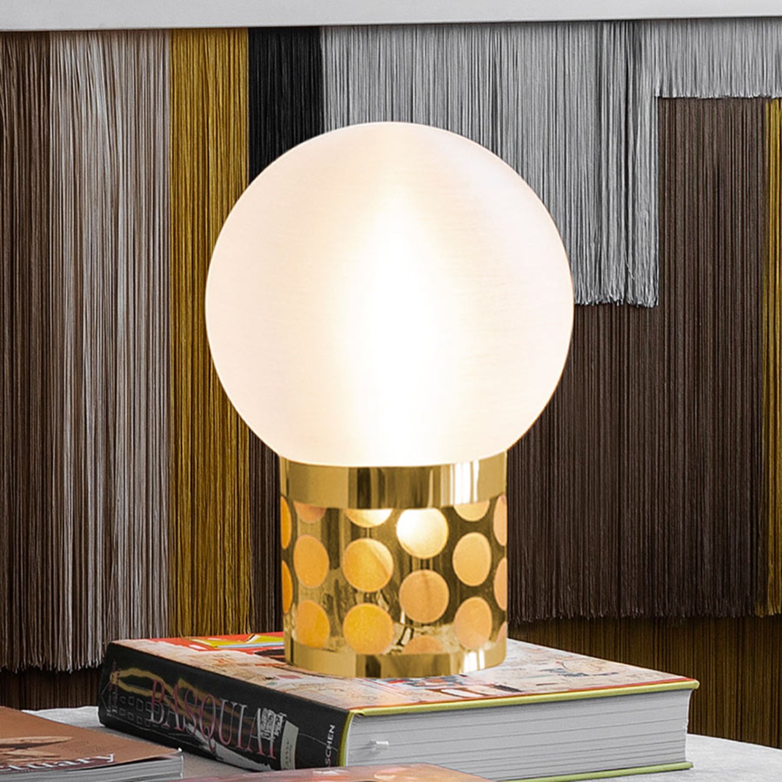 Slamp Atmosfera table lamp, Ø 20 cm, gold, for Living / Dining Room, plastic, G9, 6 W, energy efficiency: A++, H: 29.5 cm