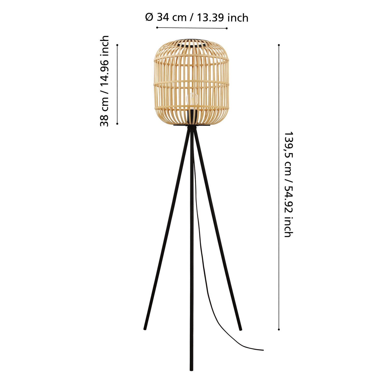 Stehlampe Bordesley Dreibein mit Holzschirm