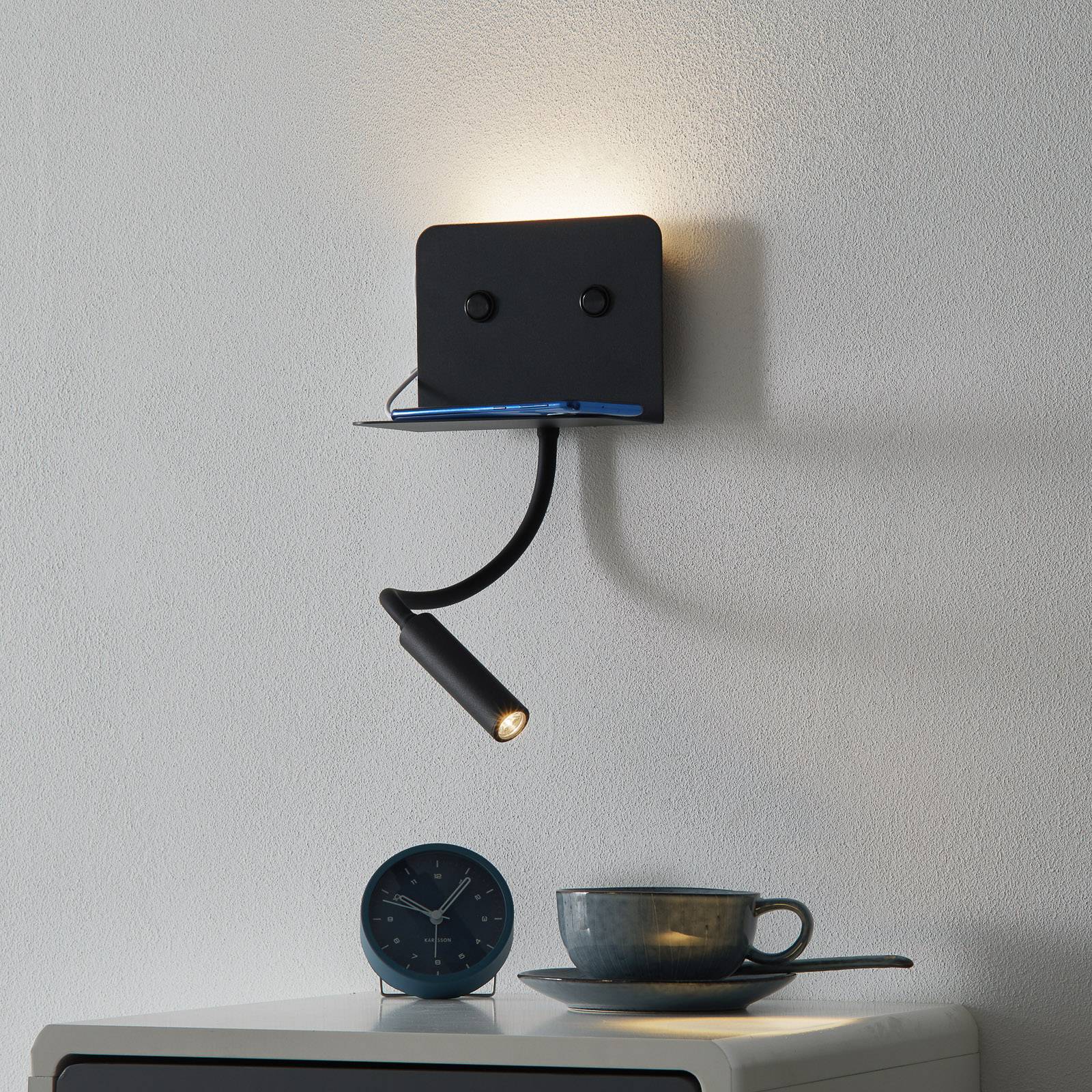 LED wandlamp Level, leeslamp + USB-poort zwart