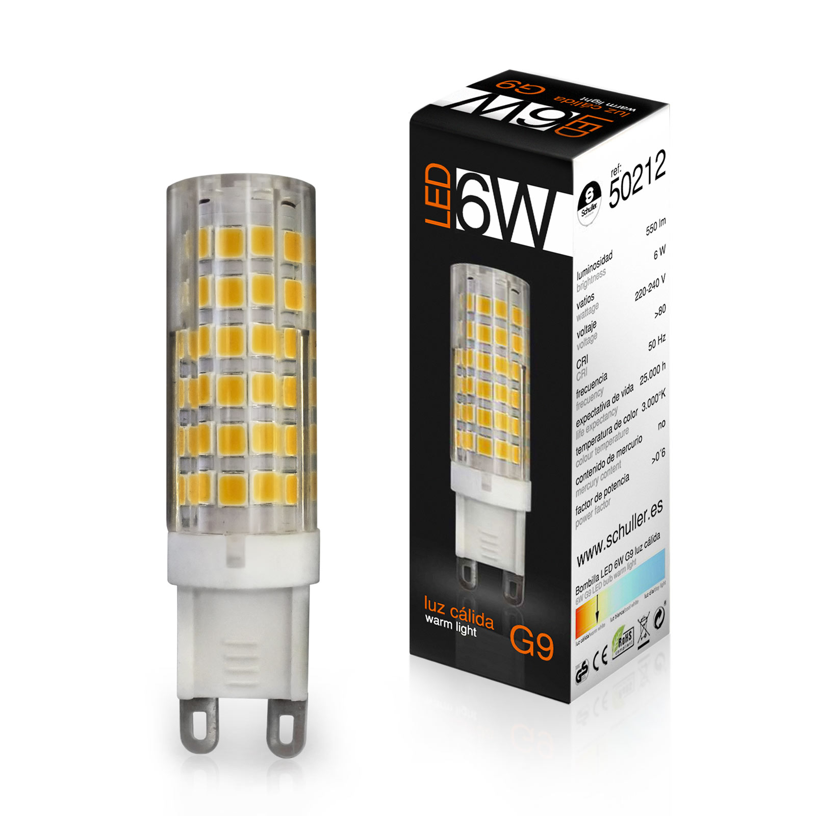 LED bi-pin bulb G9 6W 3,000K