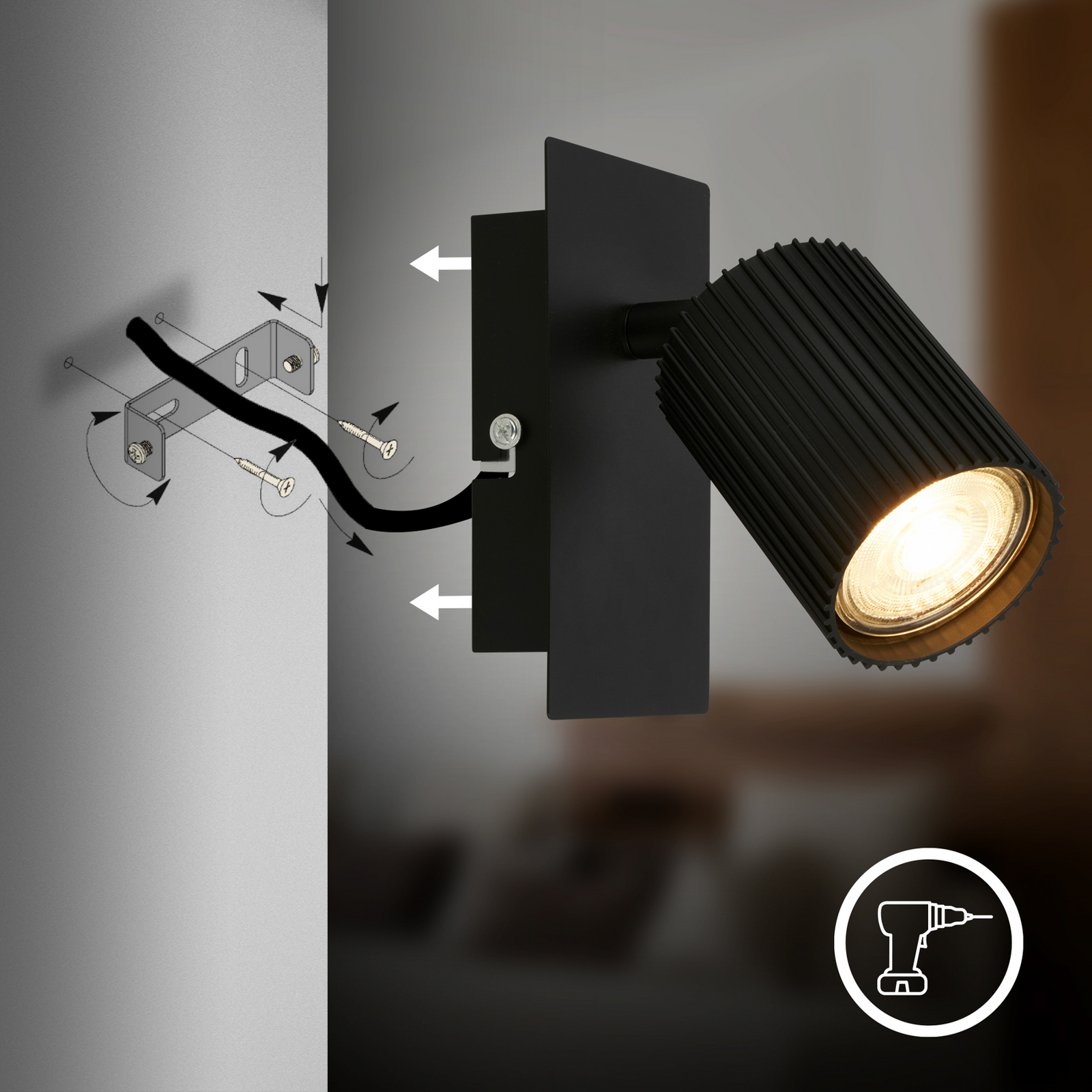 Foco de pared Ida, negro, plástico/metal, GU10 orientable Foco de pared Ida, negro, plástico/metal, GU10 orientable
