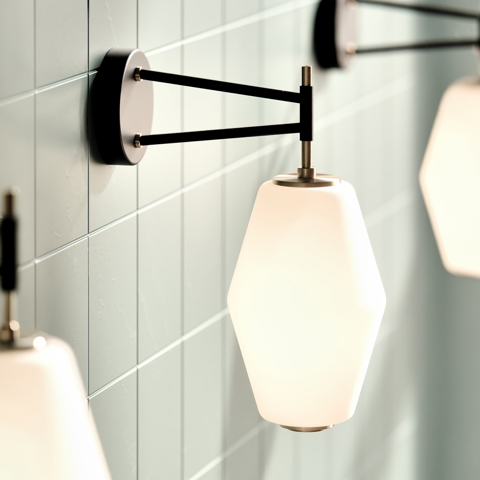 Northern Wandlampe Dahl, weiß/schwarz, Glas, Stecker, E27