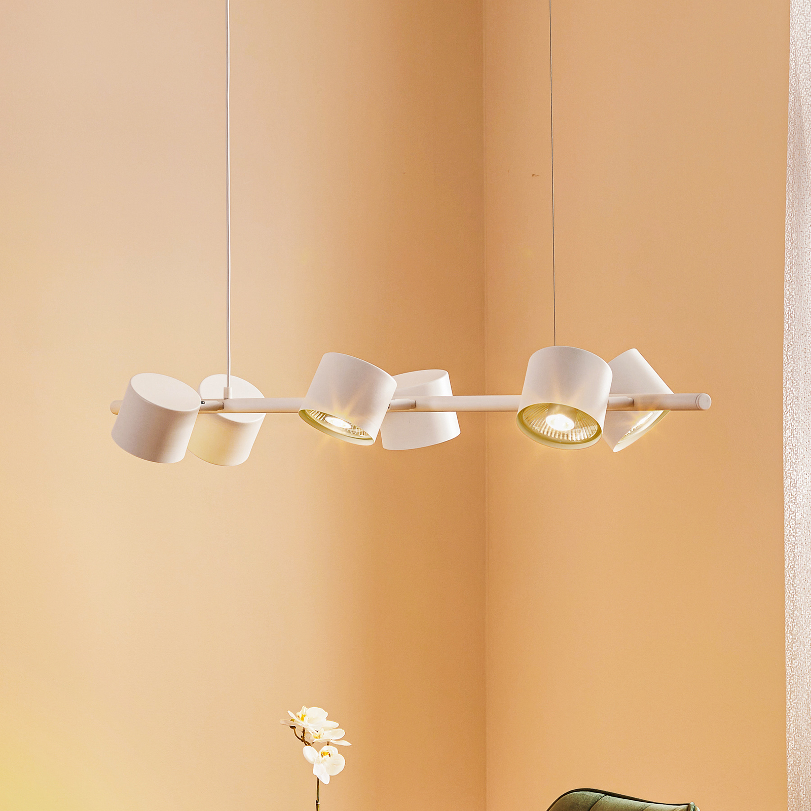 Lámpara colgante Bot, blanco, 6 luces