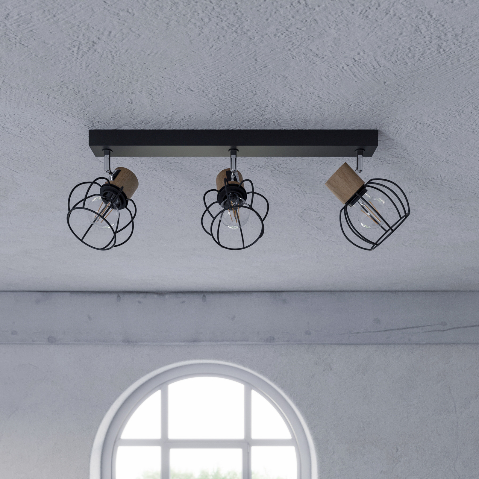 Envostar Fence ceiling light, metal/wood, 3-bulb.