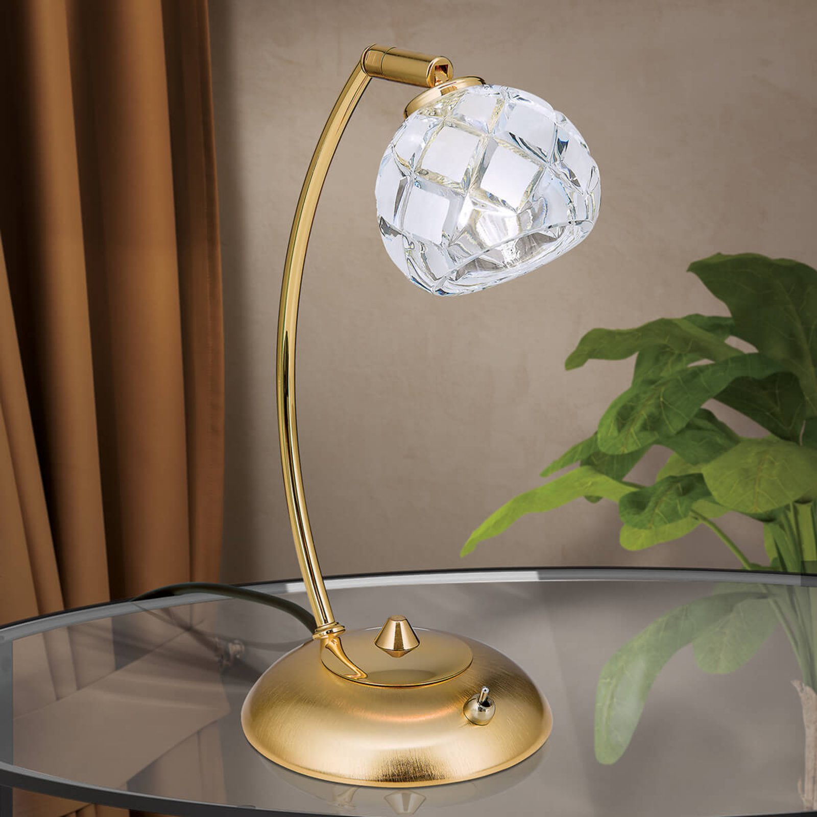 Lámpara de mesa Maderno, cristal de plomo, oro