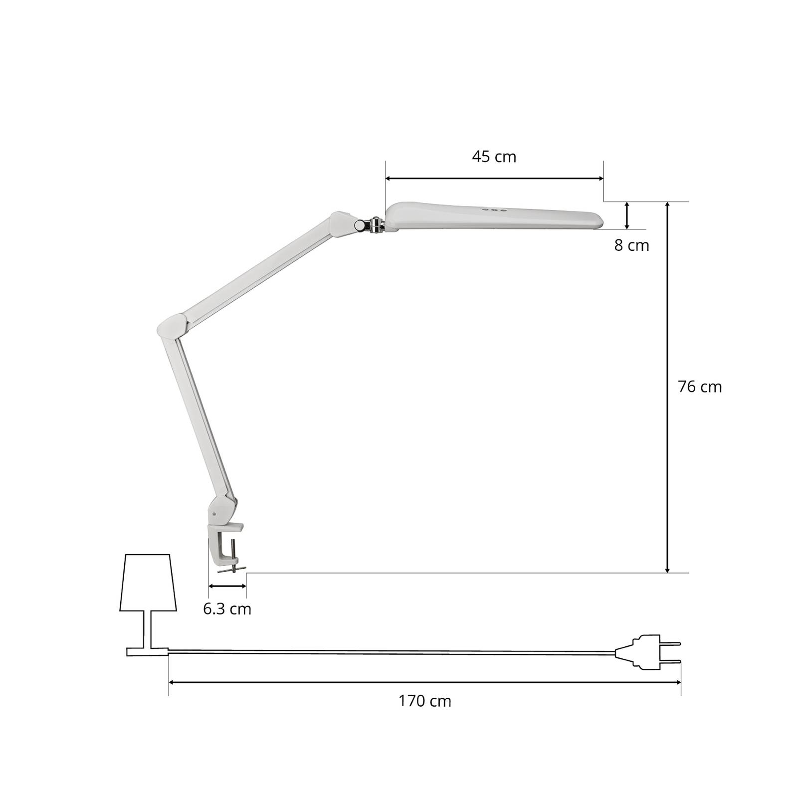 Lampa stołowa LED MAULcraft z podstawą zaciskową, ściemniana