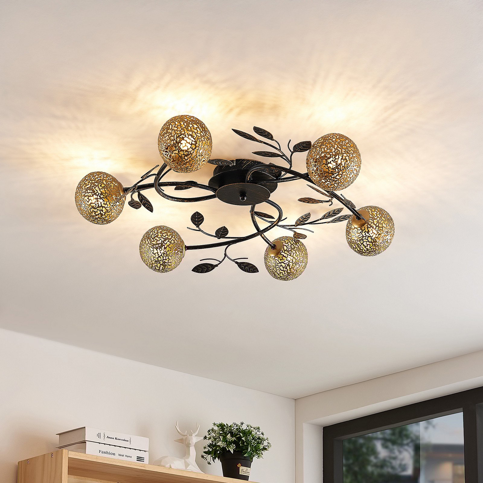 Lucande plafonieră Evory Ø 69 cm 6 becuri negru/galben G9 - Camera de zi / sufragerie - Florentin - negru auriu - Metal