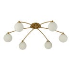 Candeeiro de teto Feylinn, branco/latão, vidro, Ø 75 cm, 6 lâmpadas.