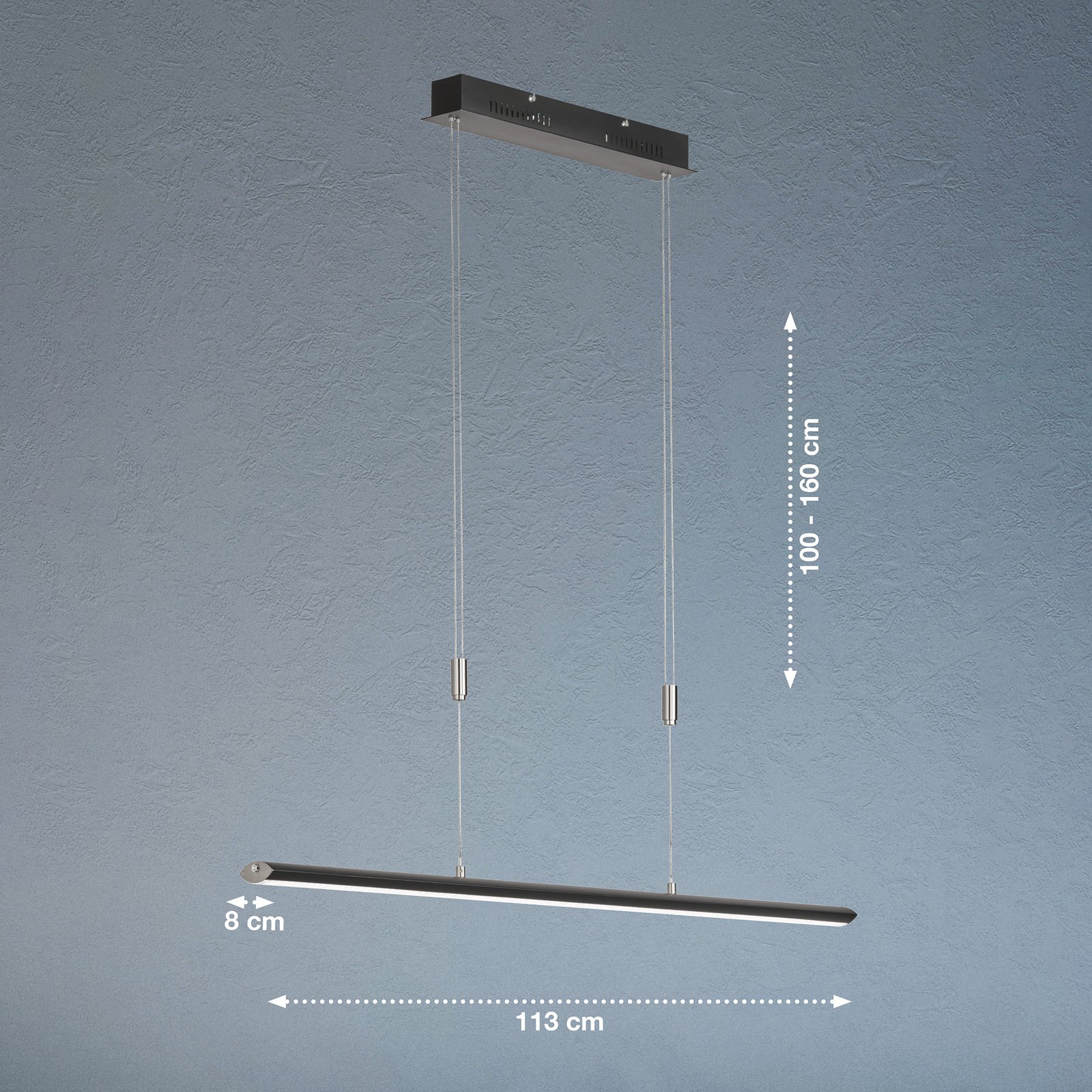Suspension LED Beat, noir/nickelé, longueur 113 cm