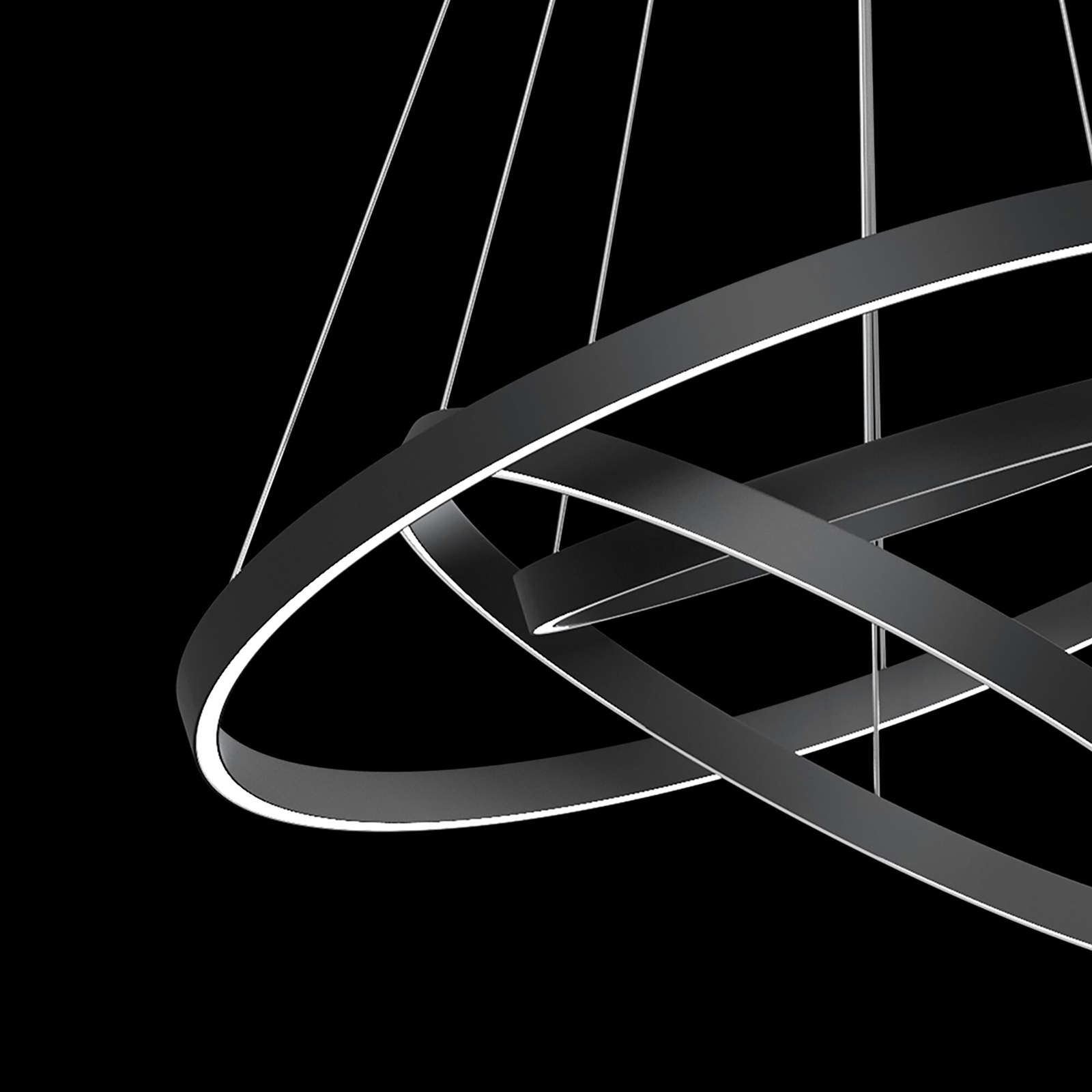 Maytoni Rim LED hanging light, 840, 3 rings, black