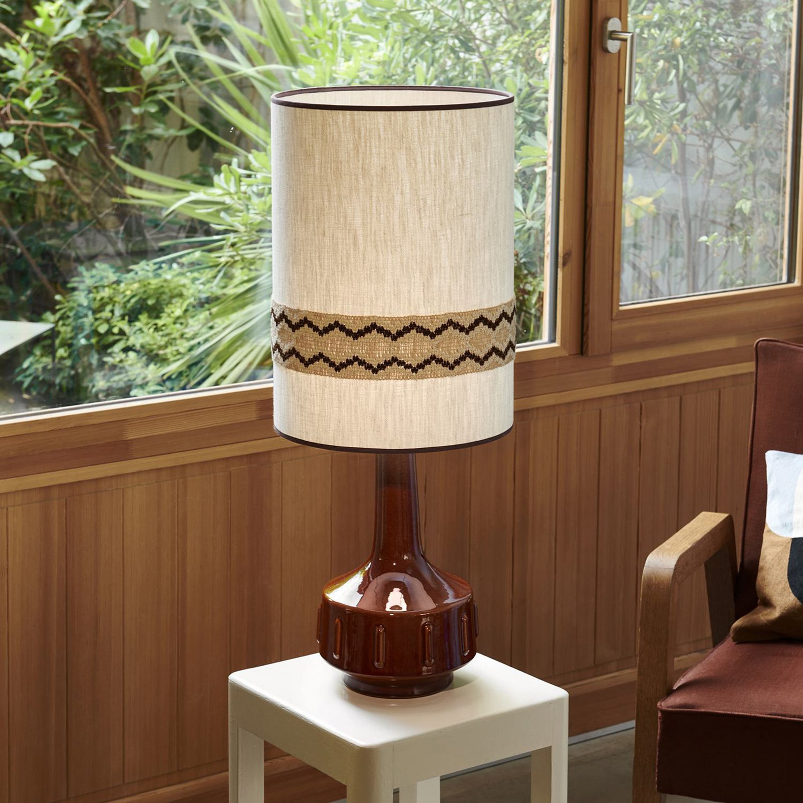 MARKET SET Lampă de masă Jimmy, maro/bej, 83 cm, bordură