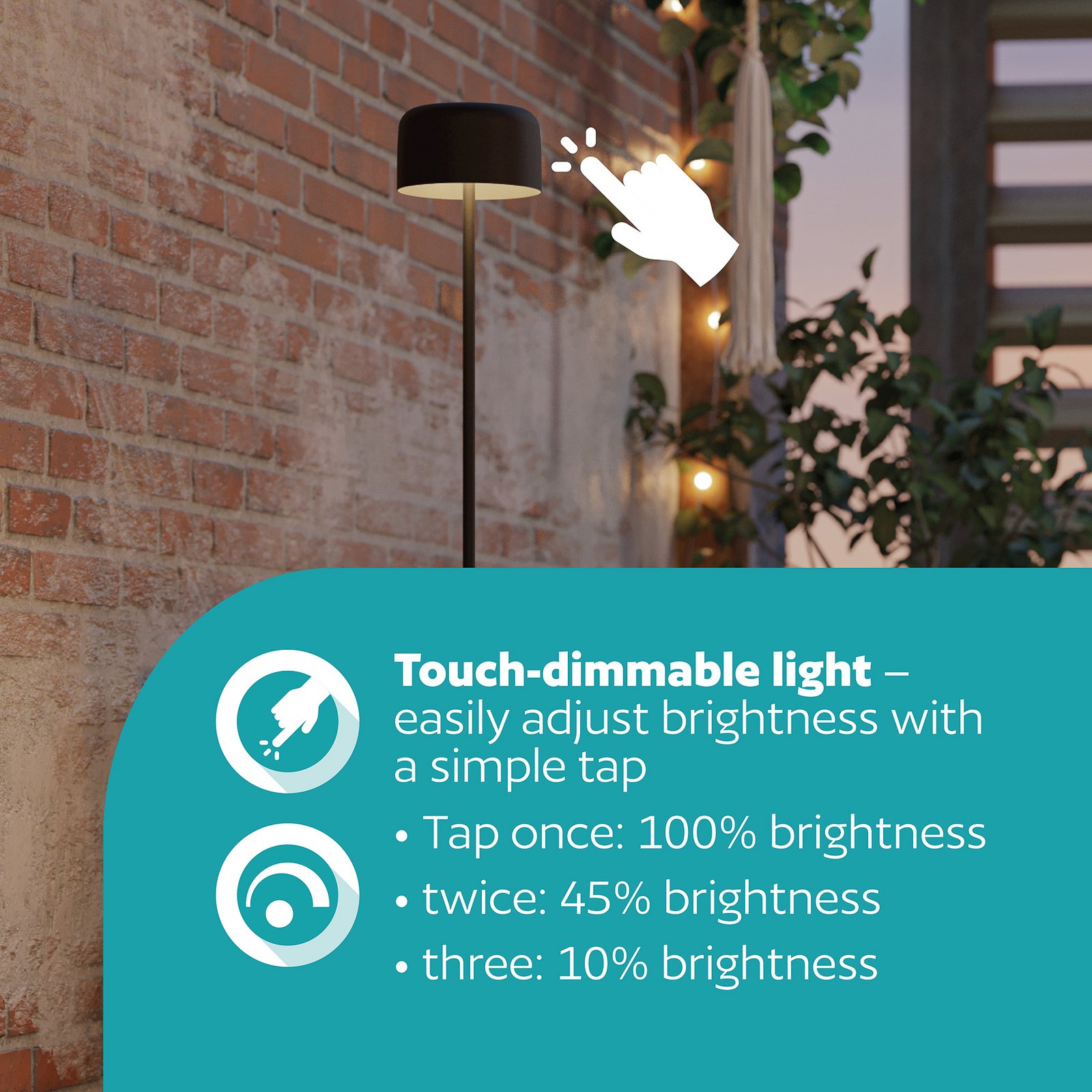 Päikesepaneeliga LED-terrassilamp Roccanova-L, must, kõrgus 120 cm