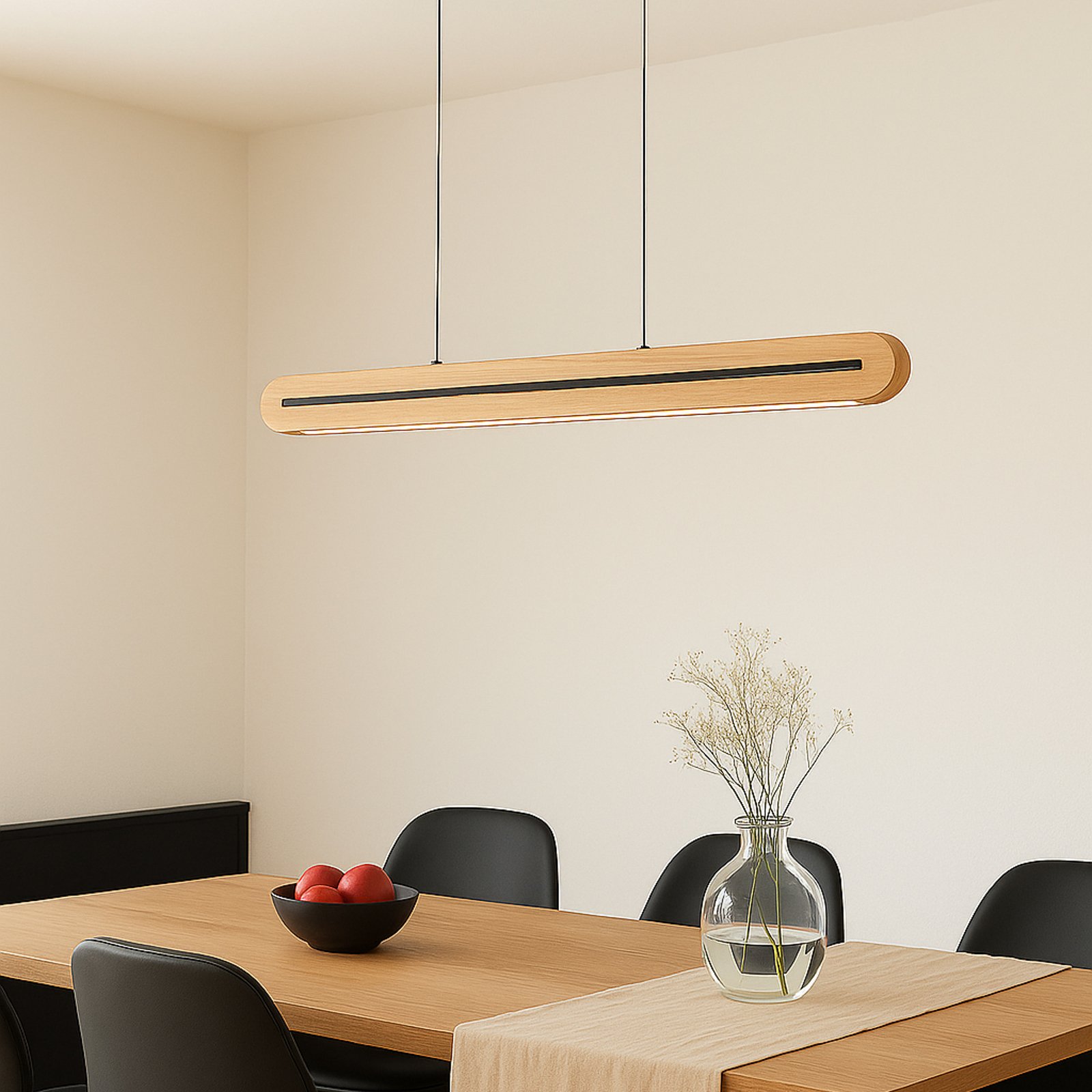 Darnor LED hanglamp, hout, CCT, lengte 100 cm - Lucande Darnor LED hanglamp, hout, CCT, lengte 100 cm - Lucande