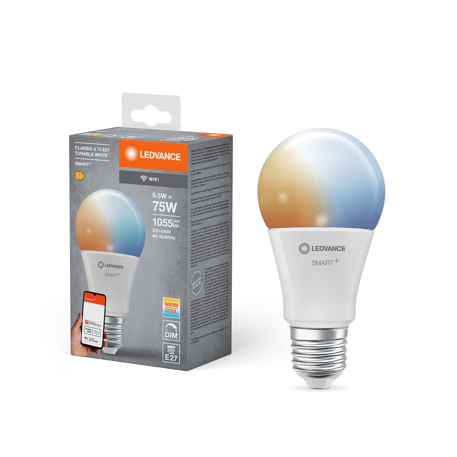 LEDVANCE SMART+ WiFi LED крушка Classic, E27 9,5 W CCT