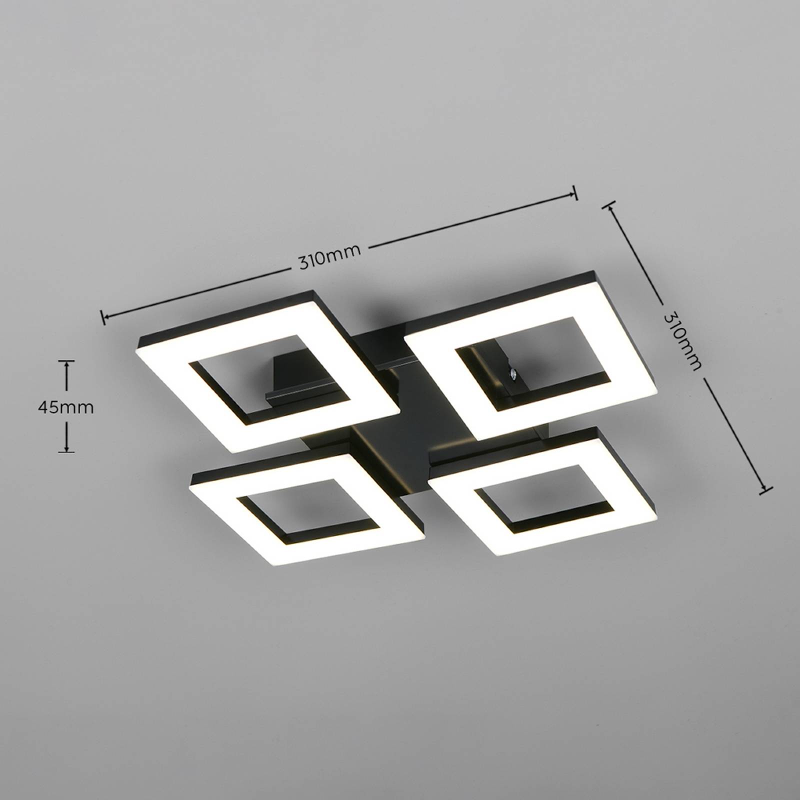 LED-taklampe Cemi, kantet, svart, plast, 4 000 K